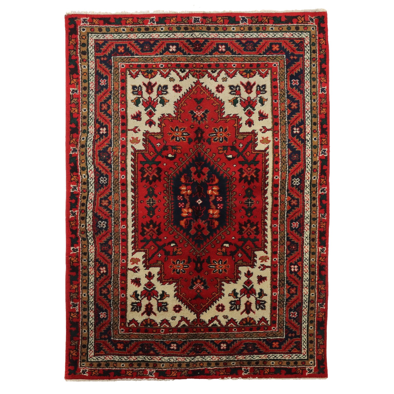 Antique Asian Carpet Cotton Wool Heavy Knot 89 x 59 In