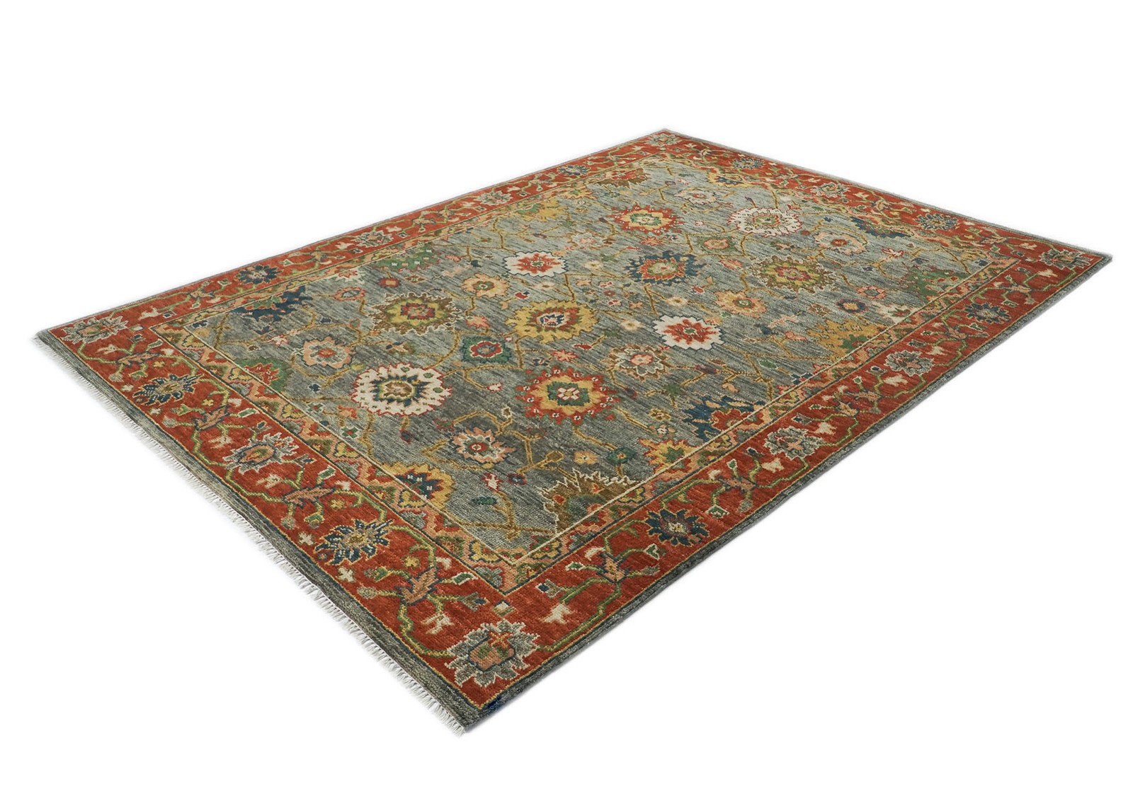 9×12’1” Hand Knotted Wool Blue, Gray Oushak Arts & Crafts Rug