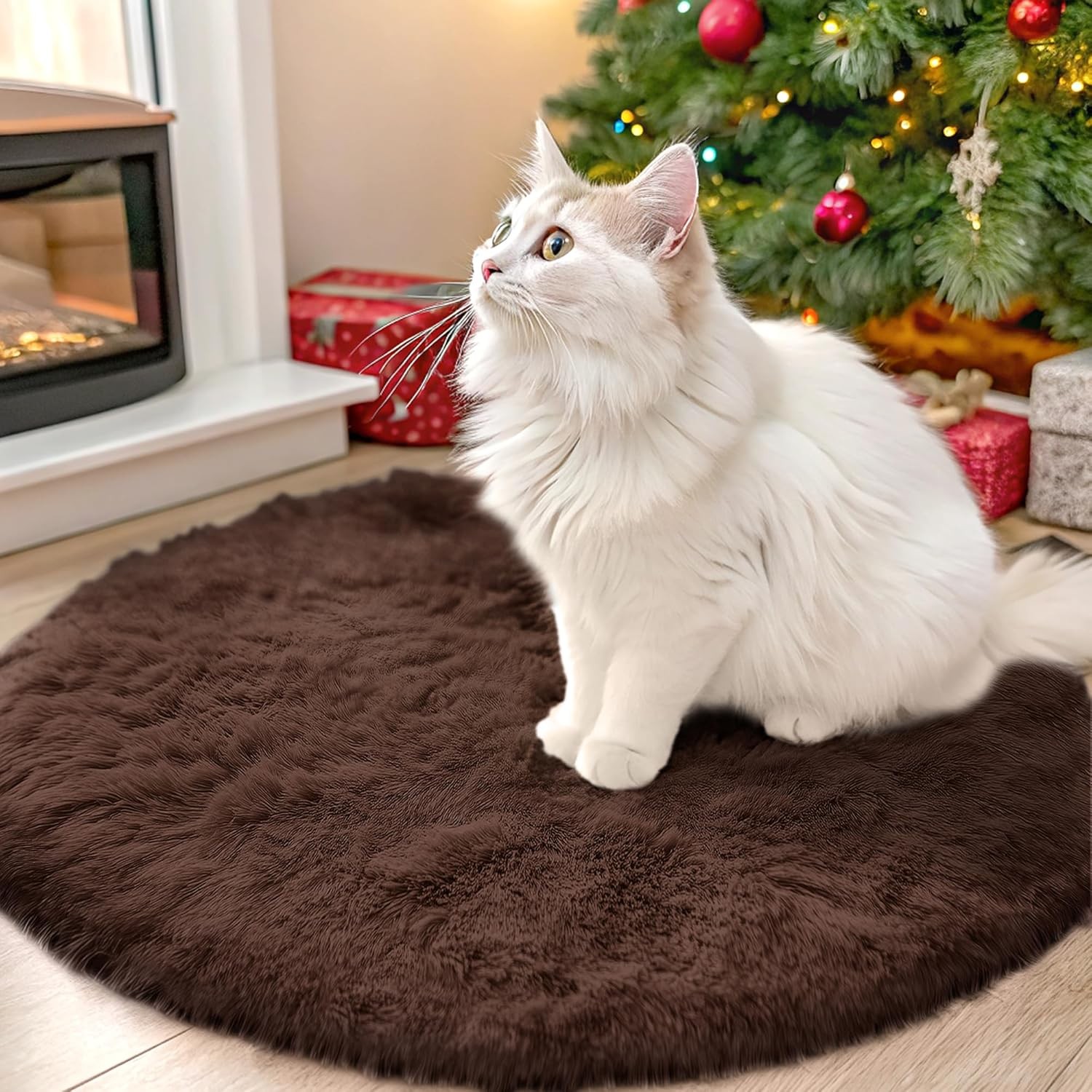 Coffee Round Rugs for Bedroom – Machine Washable, 2 ft Circle Area Rugs for Livi