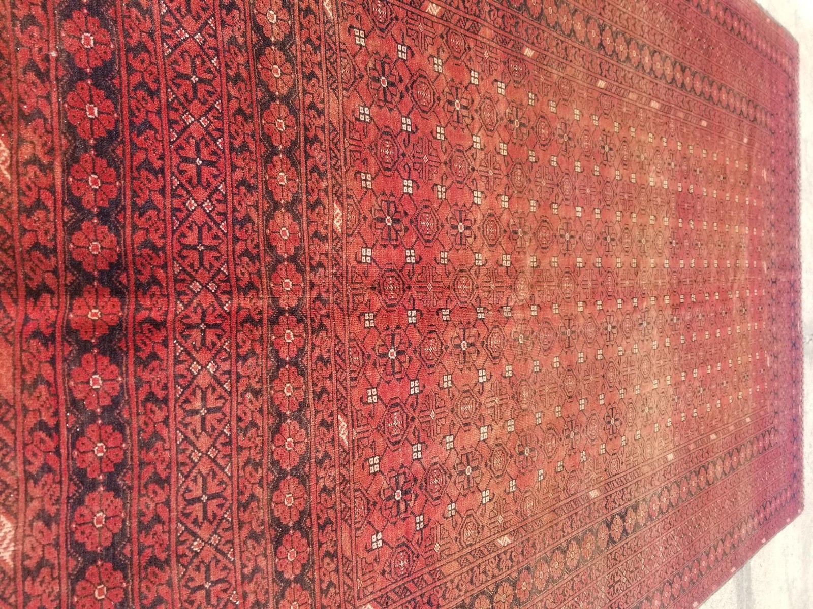 Distressed Vintage Traditional Handmade Afghan Bokhara Style Wool Rug 9.5×6.4ft