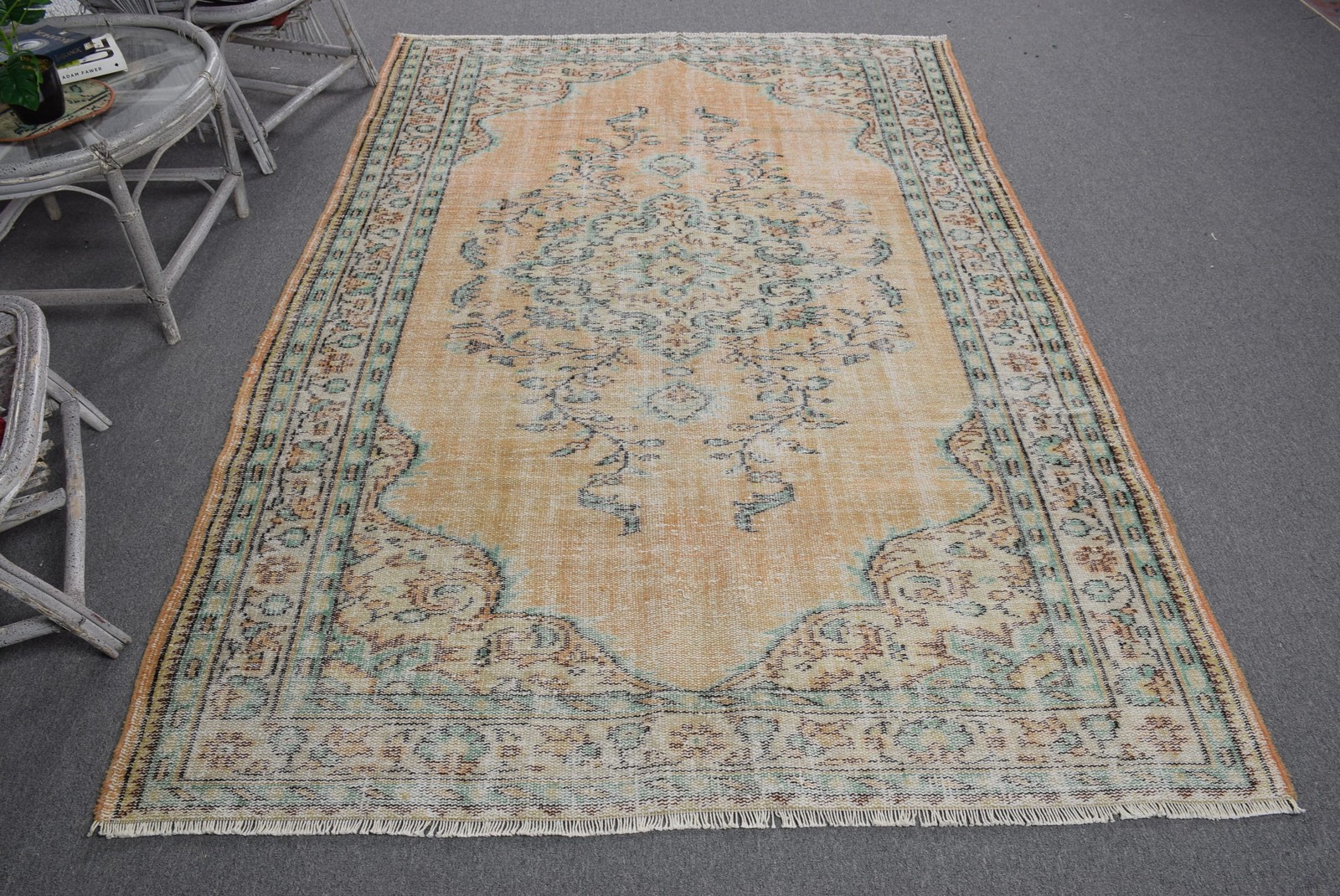 5,4×8,2 ft Vintage Rug Rug, Yellow Oriental Turkish Wool Rug