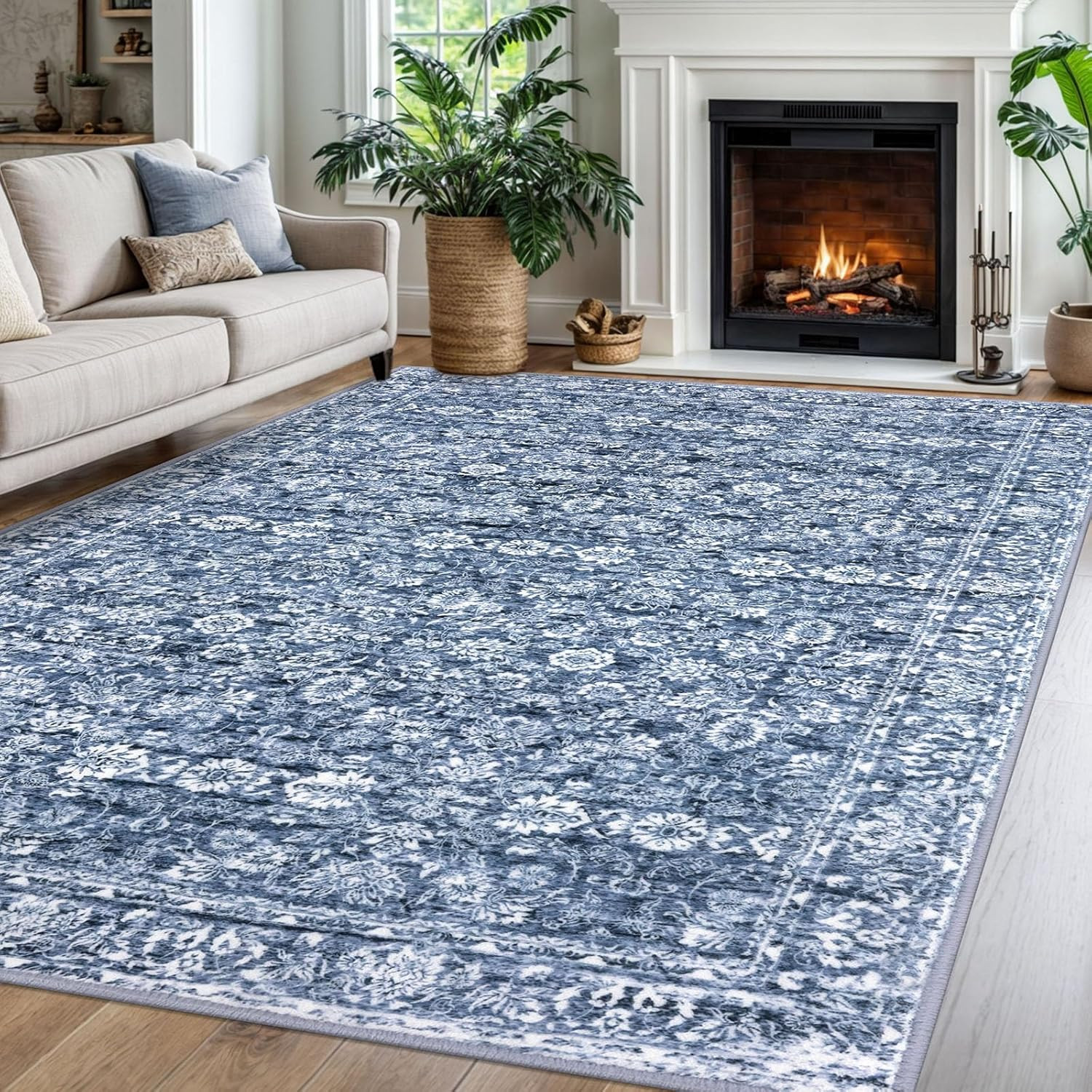 SIILOOM 6X9 Area Rug for Living Room, Blue Washable Area Rugs for Bedroom, Soft