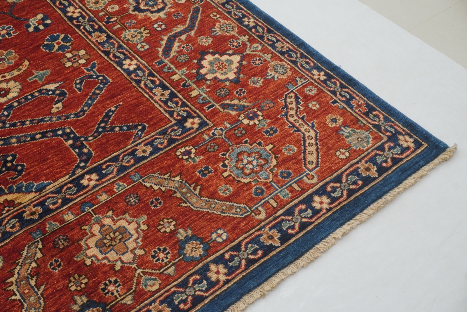 9×12 ft Blue Red Serapi Afghan Hand Knotted Wool Oriental Rug