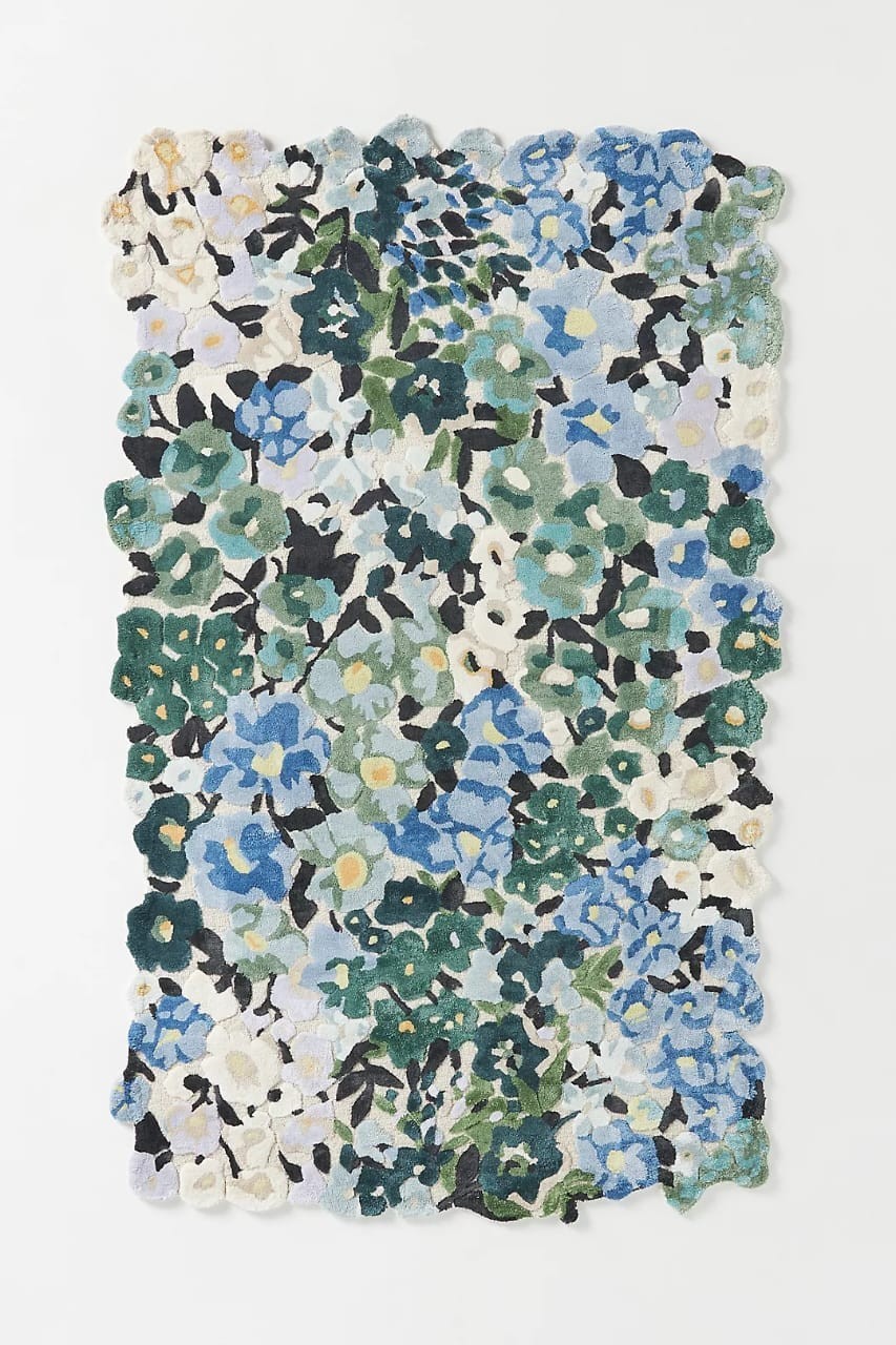 Cassia Blue Hand Tufted Wool Blend Floral Rug Anthropologie Rugs For Bedroom Kid