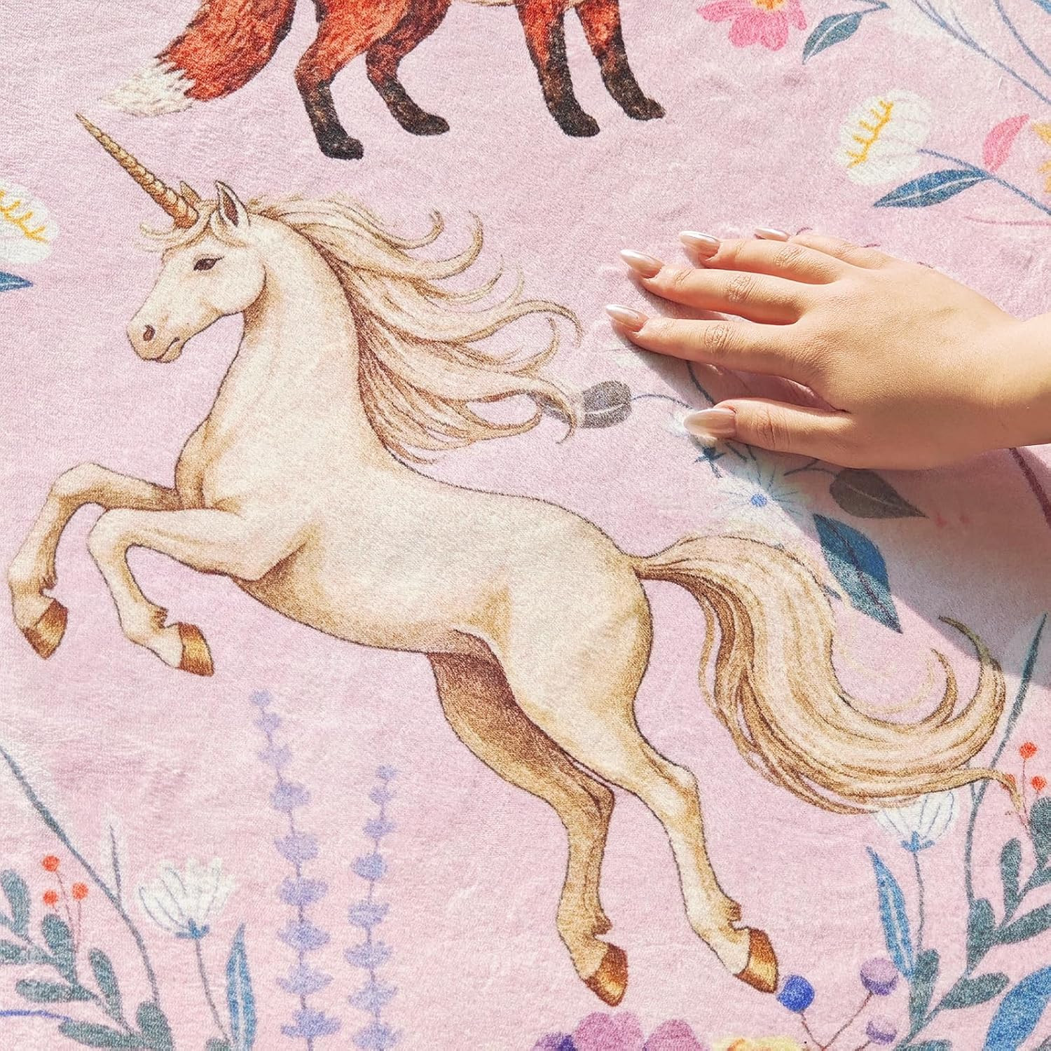 jinchan Moonrise Round Rug 5ft Kids Room Area Rug Washable Unicorn Rug Soft Non-
