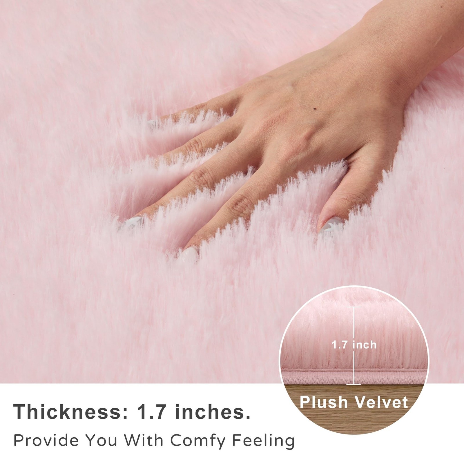 OHWPEAT 2×5 Ft Baby Pink Fluffy Area Rugs, Washable Ultra Soft Shag Carpet wi…