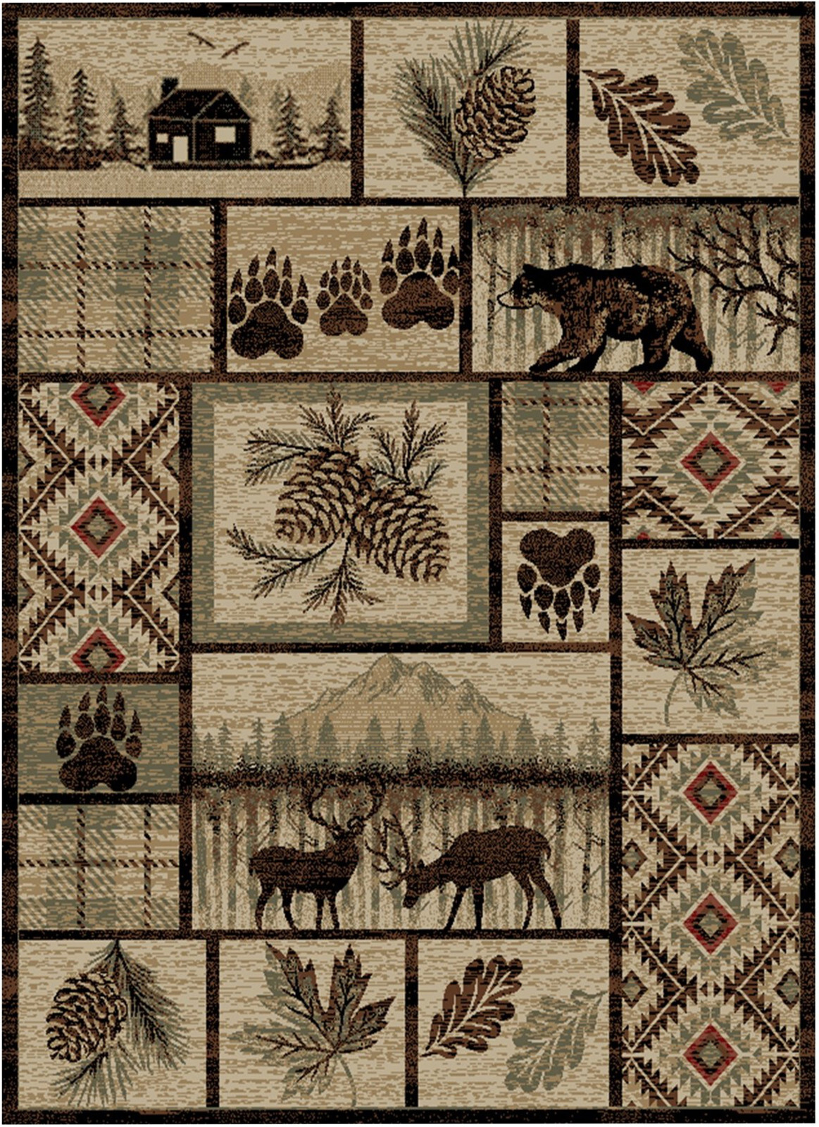 Lodge Cabin Bear Deer Elk Pinecone Southwestern Area Rug **FREE SHIPPING**