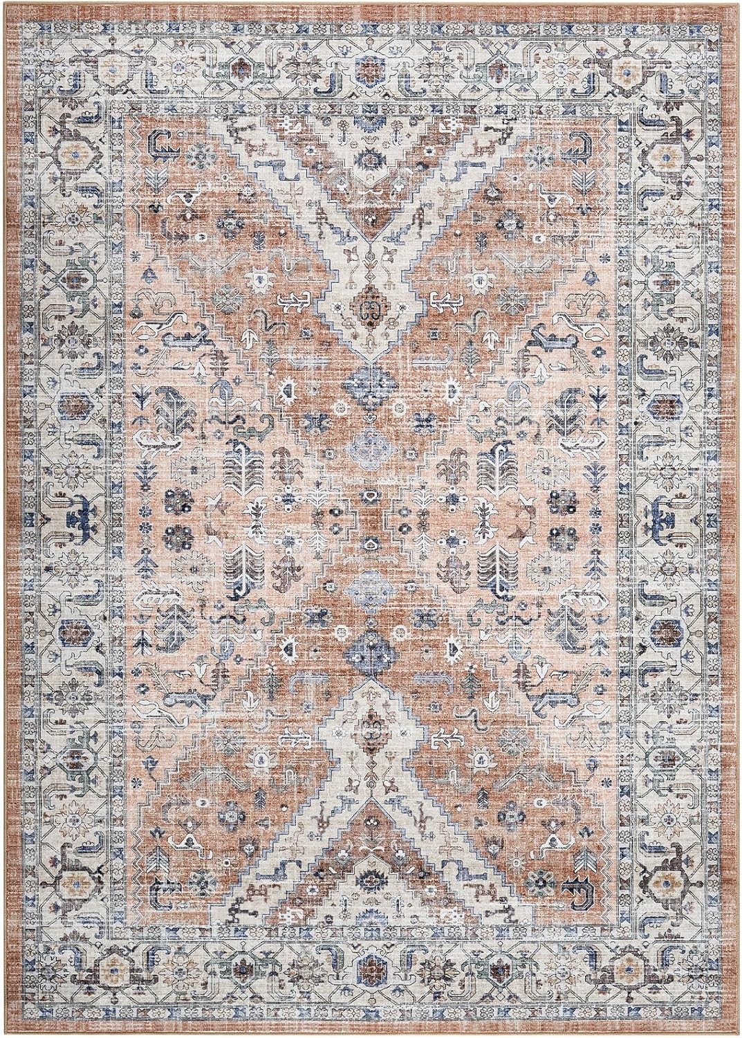 Area Rug Vintage Rug Foldable Washable for Living Room Bedroom Dining Room,Brown