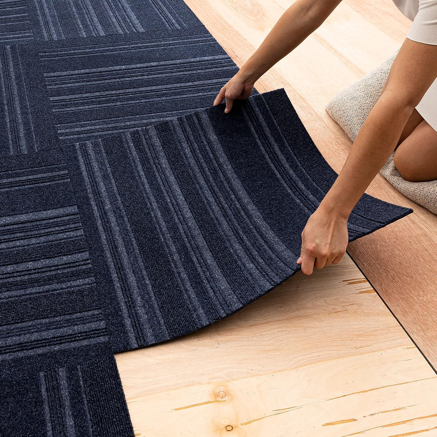 24″ X 24″ Indoor/Outdoor 0.25″ Pile Height, Peel and Stick Carpet Tile, Blue Pol