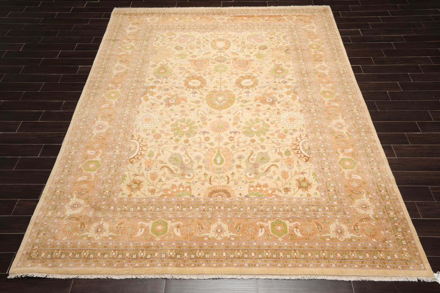 9’1” x 12′ Beige Hand Knotted Traditional PakPersian 300 KPSI Wool Area Rug