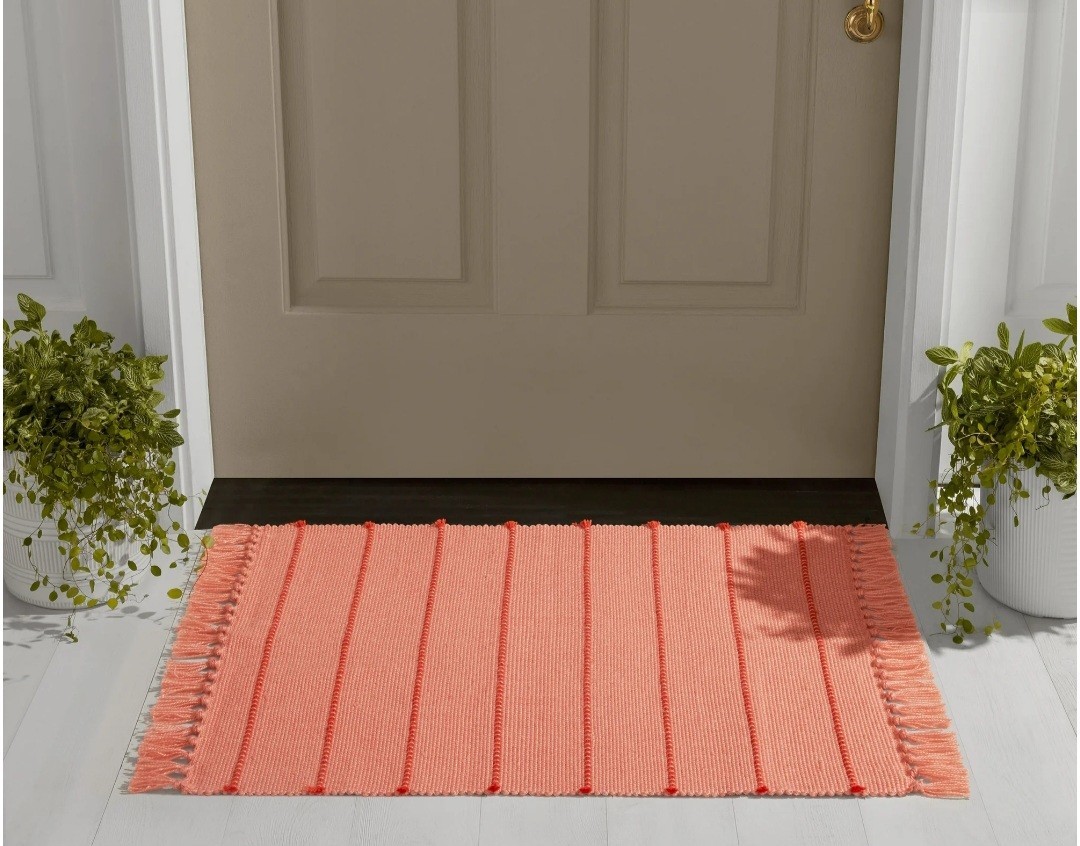 Mainstays By Becky G + Alejandra Fringed Orange Stripe 24in x 36in Layering Rug
