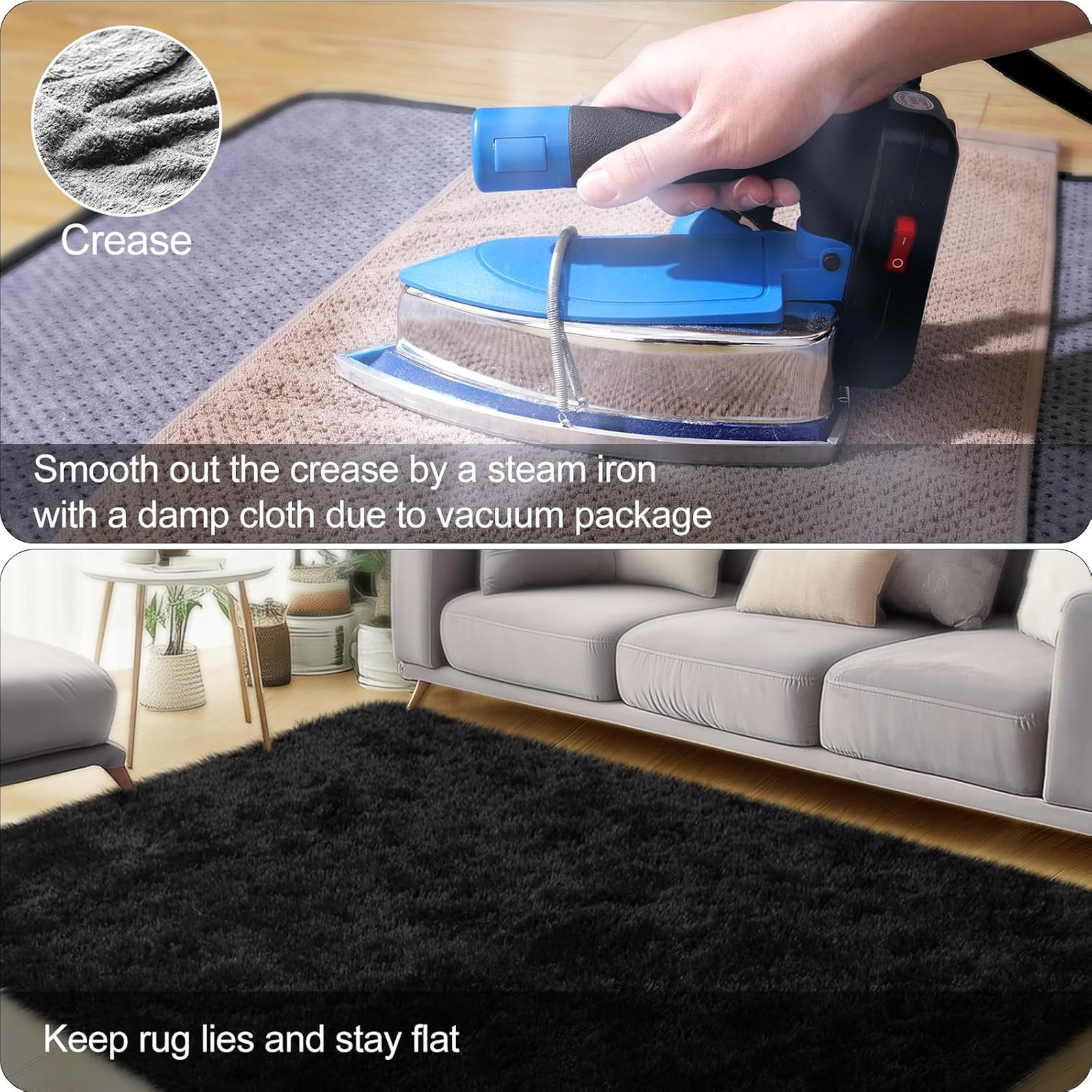 3×5 Rug for Bedroom Fluffy Soft Black Carpet for Living Room Fuzzy Plush Shaggy