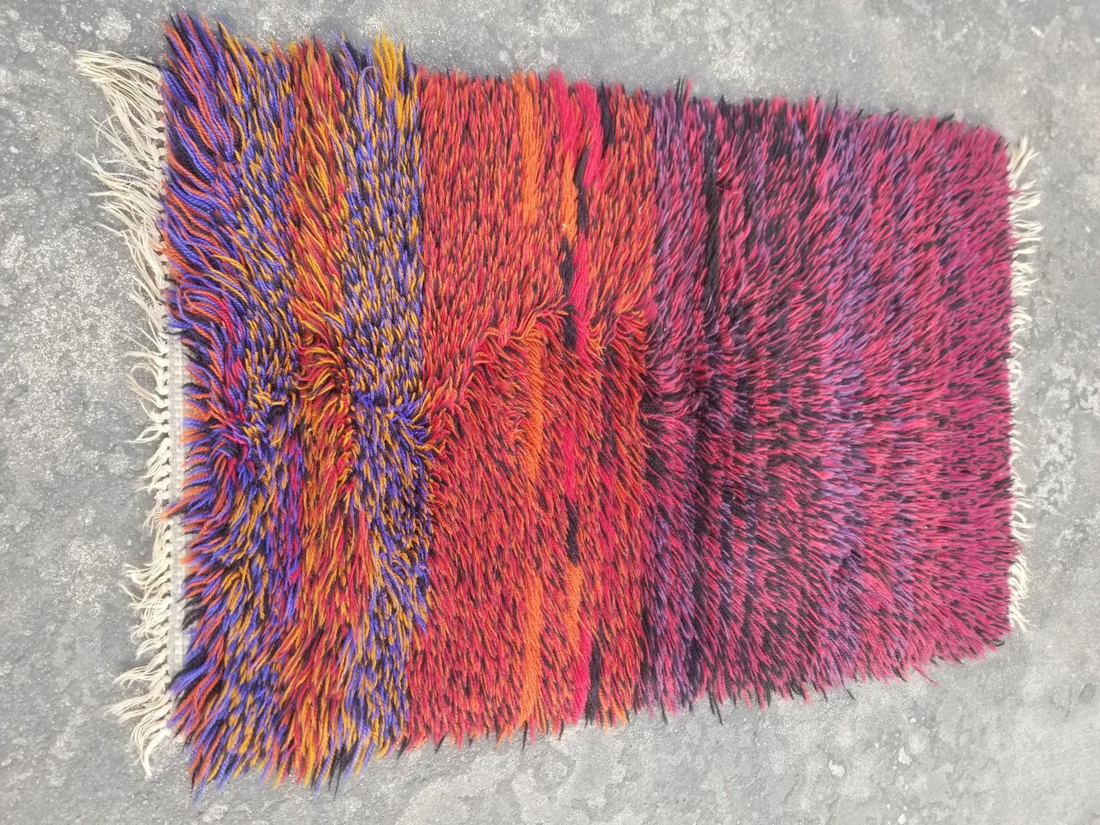 Vintage Traditional Handmade Swedish Rya Wool Multicolor Shag Rug 37x27in