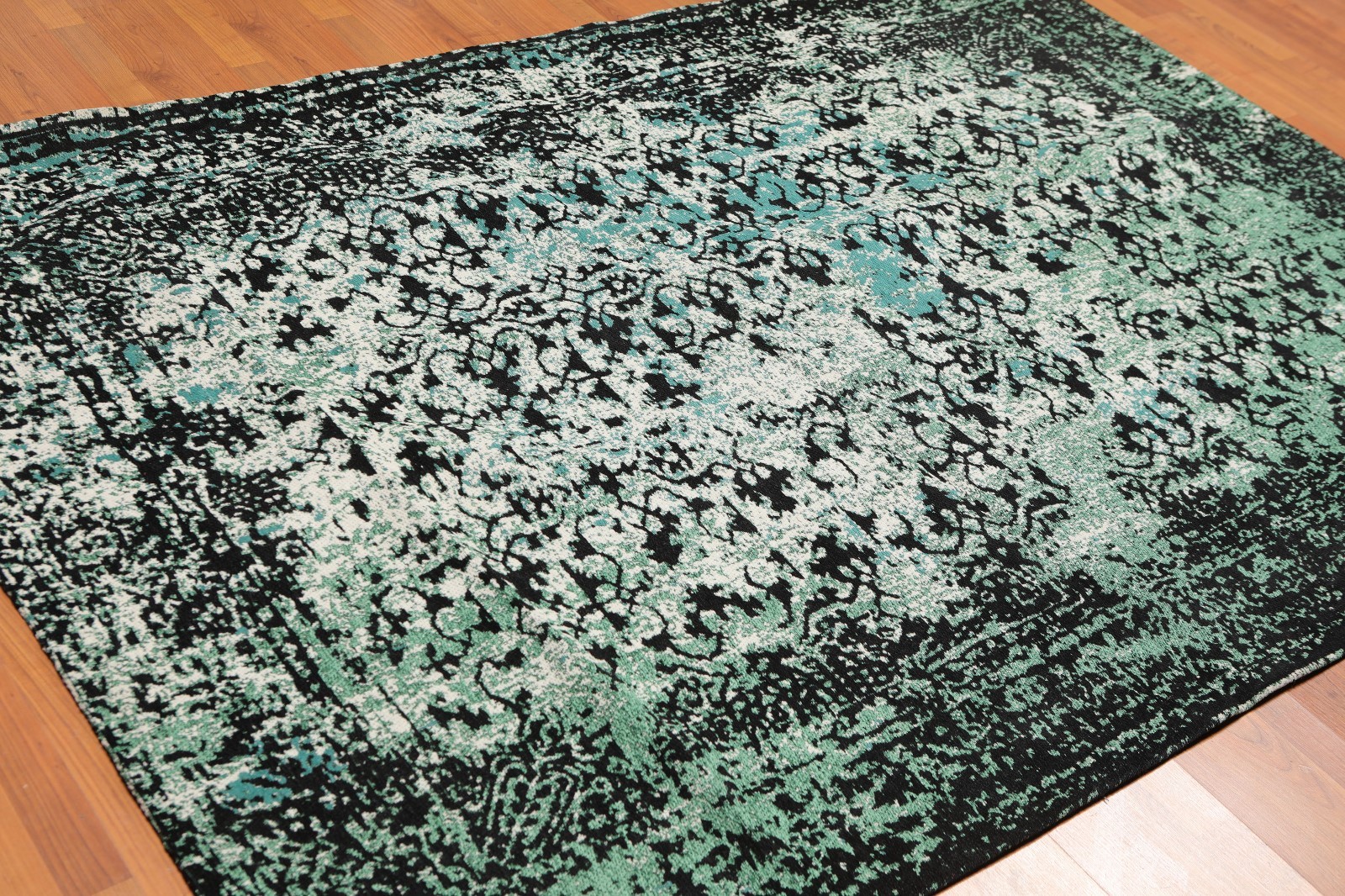 5’2″ x 7’4″ Handmade Erased Pattern Flatweave Area Rug Contemporary Aqua