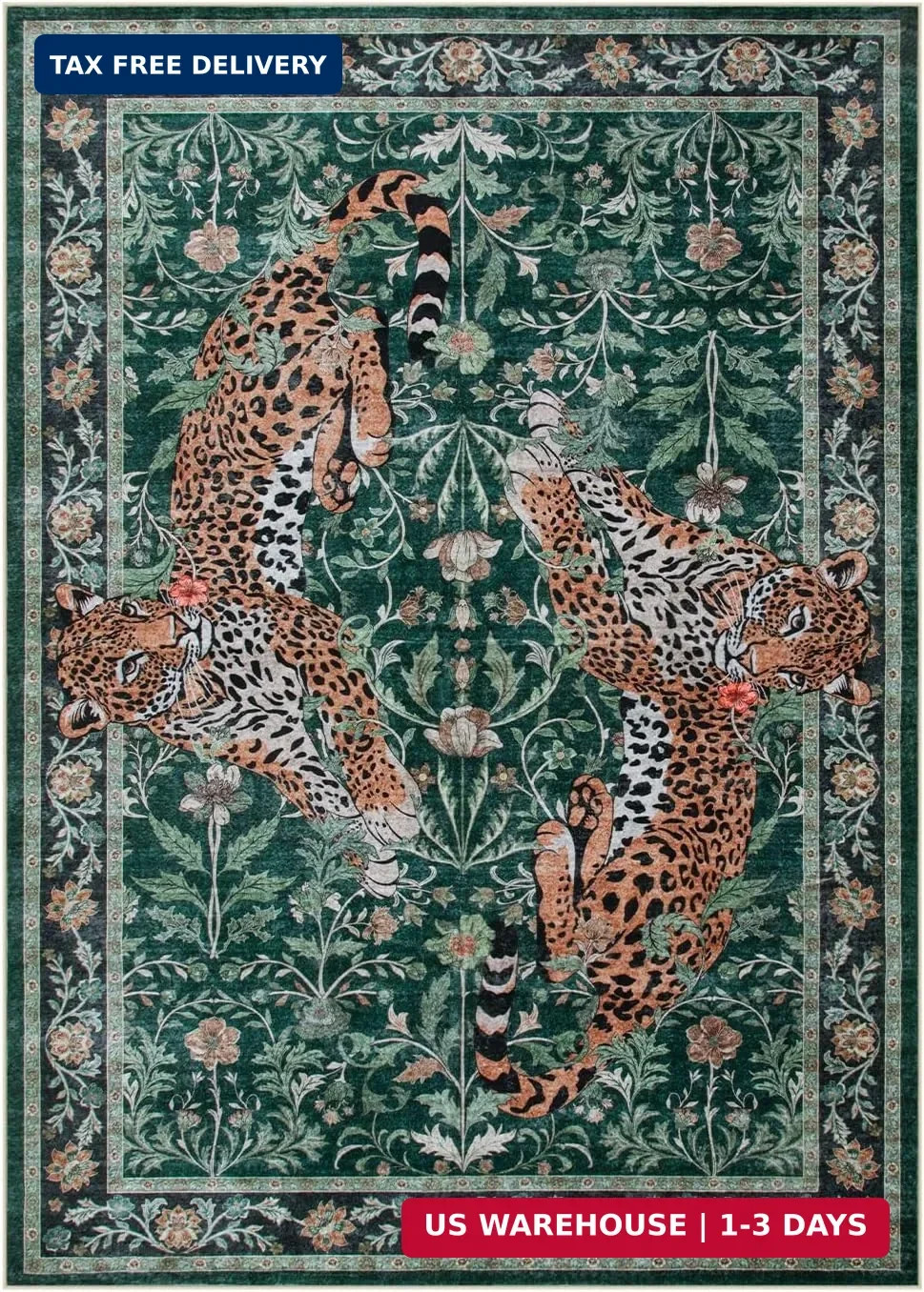 Moynesa Leopard 5×7 Area Rug, Boho Washable Living Room Rug, Non Slip Rugs for B