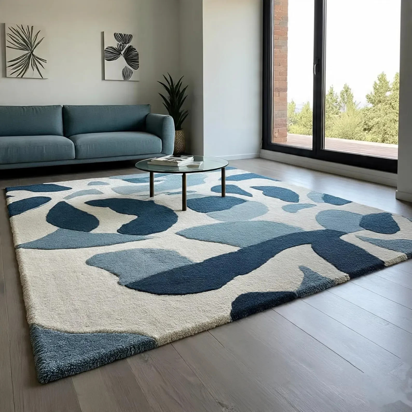 Hand Tufted Wool Rug Modern Geometric Area Carpet Living Room Bedroom Floor Deco