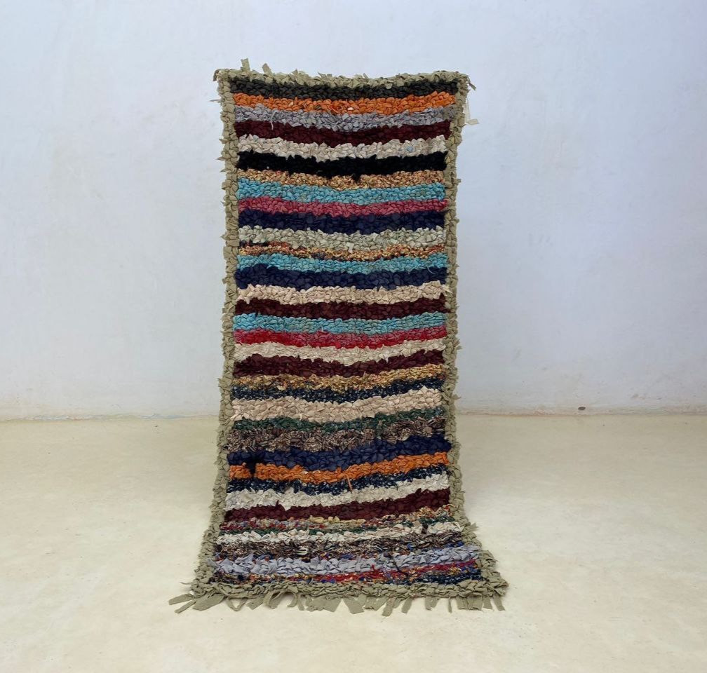 Moroccan Rug Handwoven Boucherouite 2’3×5’4 ft Vintage Berber Striped Home Rug