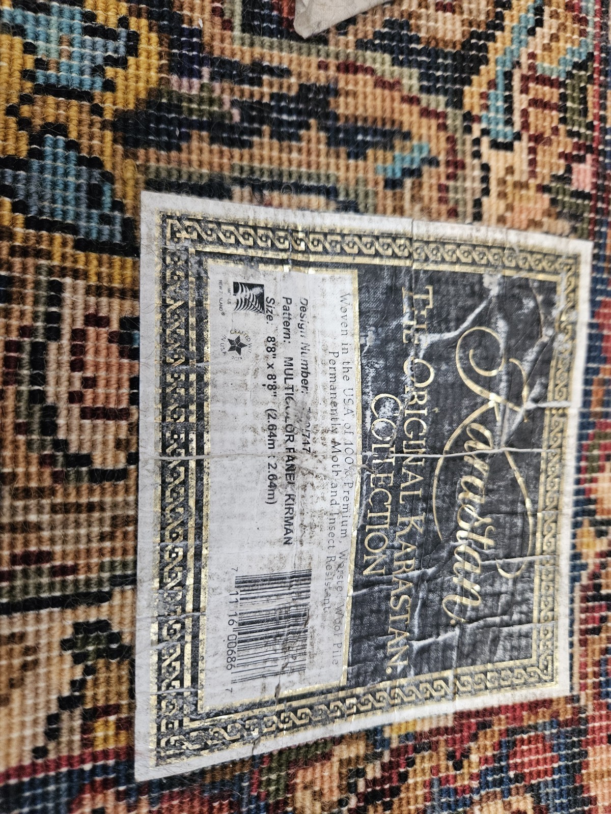 8×8 8.8×8.8 KARASTAN RUG MULTICOLOR PANEL KIRMAN 717 100% WOOL RUG EXCELLENT