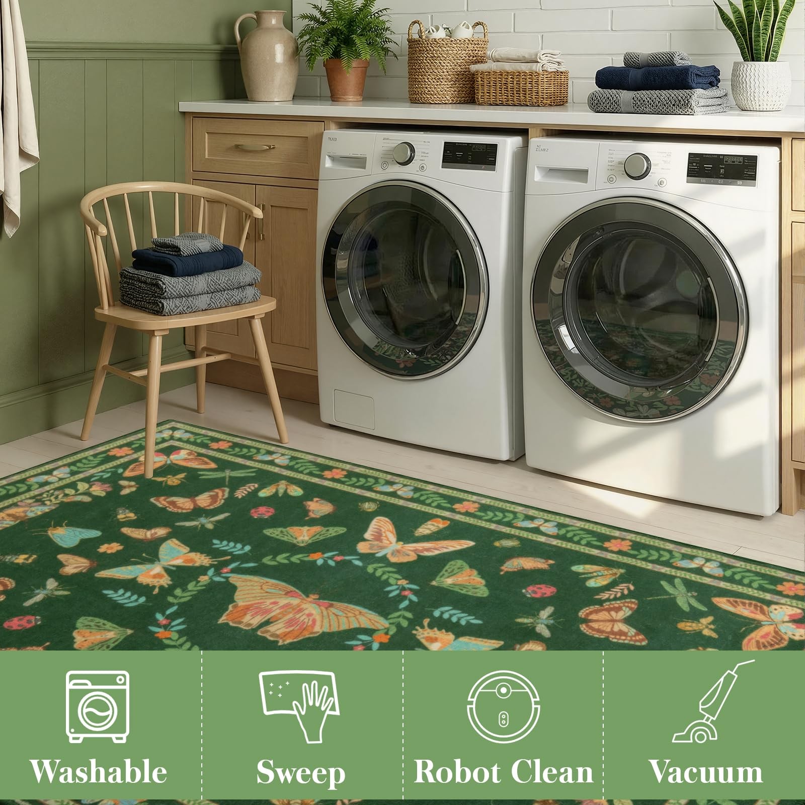 2×3 Small Dark Green Washable Area Rug, Door Mat Indoor Entrance Insect Rug, …