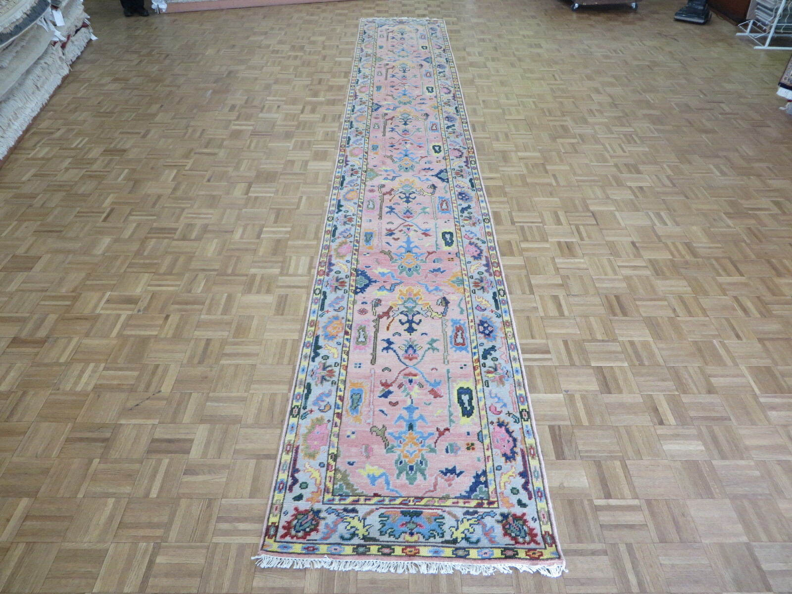 3 x 19’10 Runner Hand Knotted Pink Turkish Oushak Oriental Rug G8572