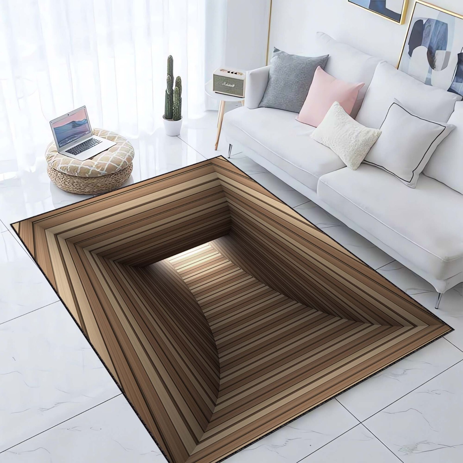 3D Illusion Rug, Optical Hallway Rug, Tunnel Floor Mat, Visual Trick Carpet