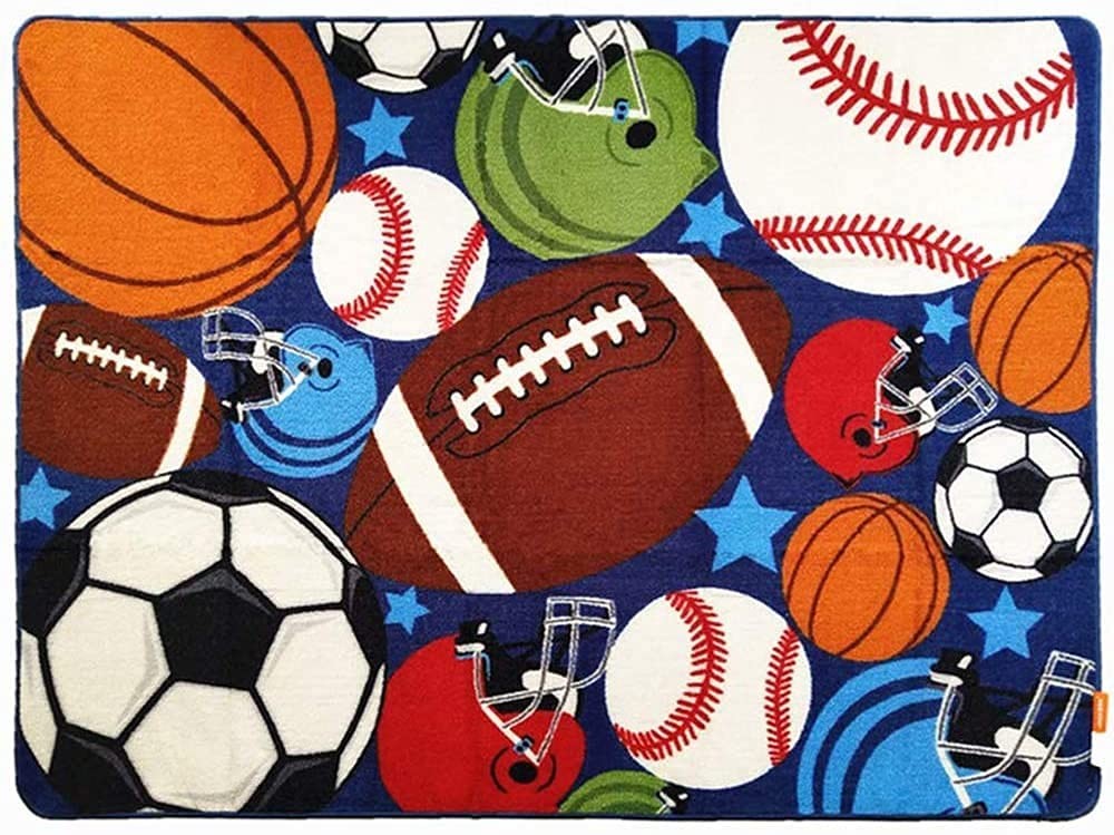 Blue Rug Fun Sport Rugs Nylon Carpet Boys Girls Childrens Rug Balls Print wit…