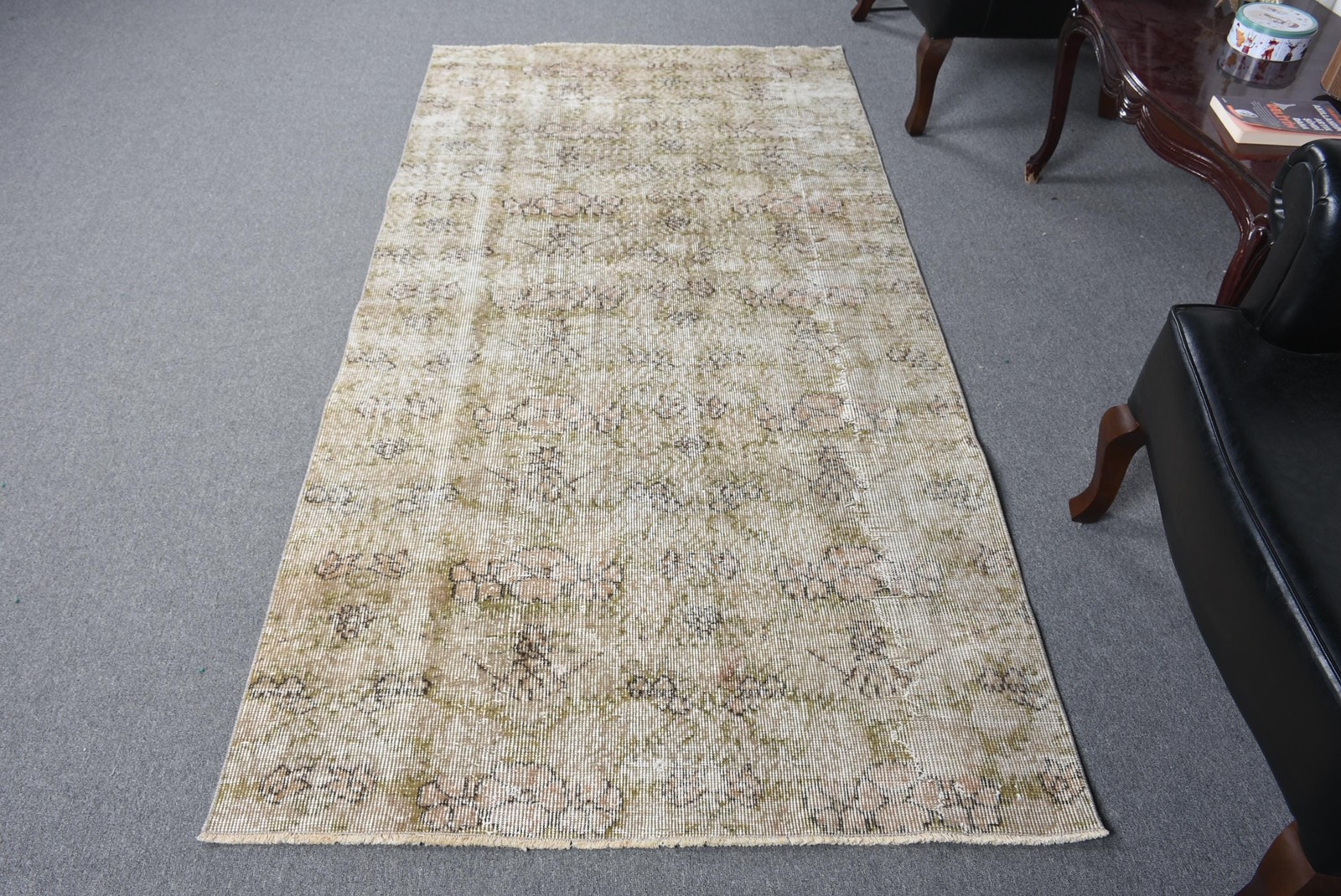 Vintage 3,8×7,5 ft Area Rug, Turkish Rug, Green Striped Rug