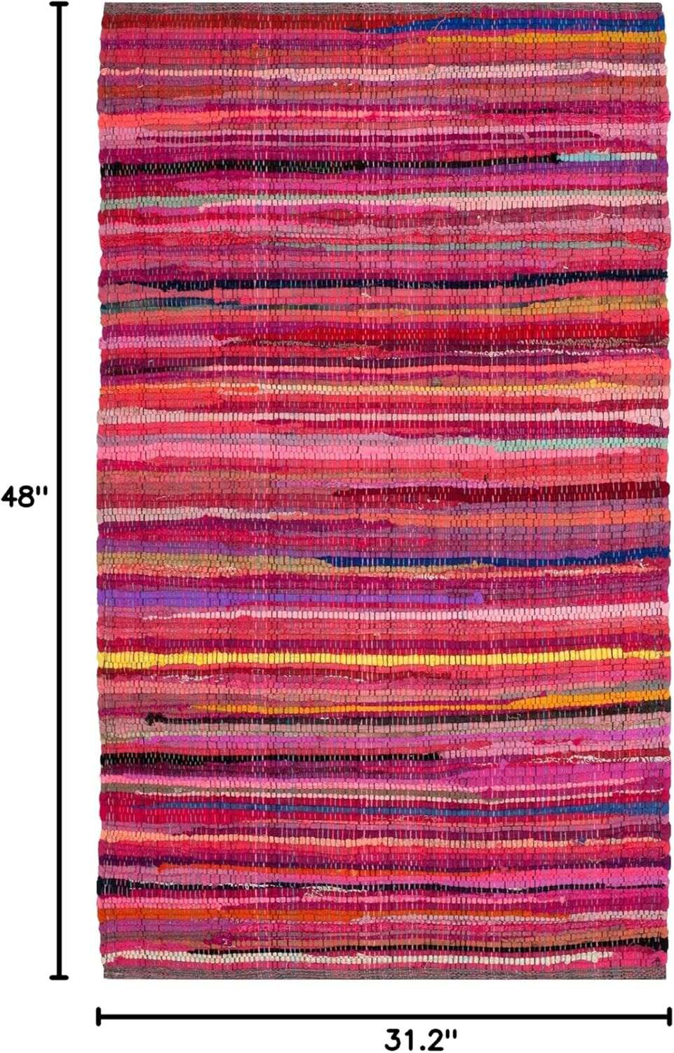 Rag Rug Collection Accent Rug – 2’6″ X 4′, Red & Multi, Handmade Boho Stripe Cot