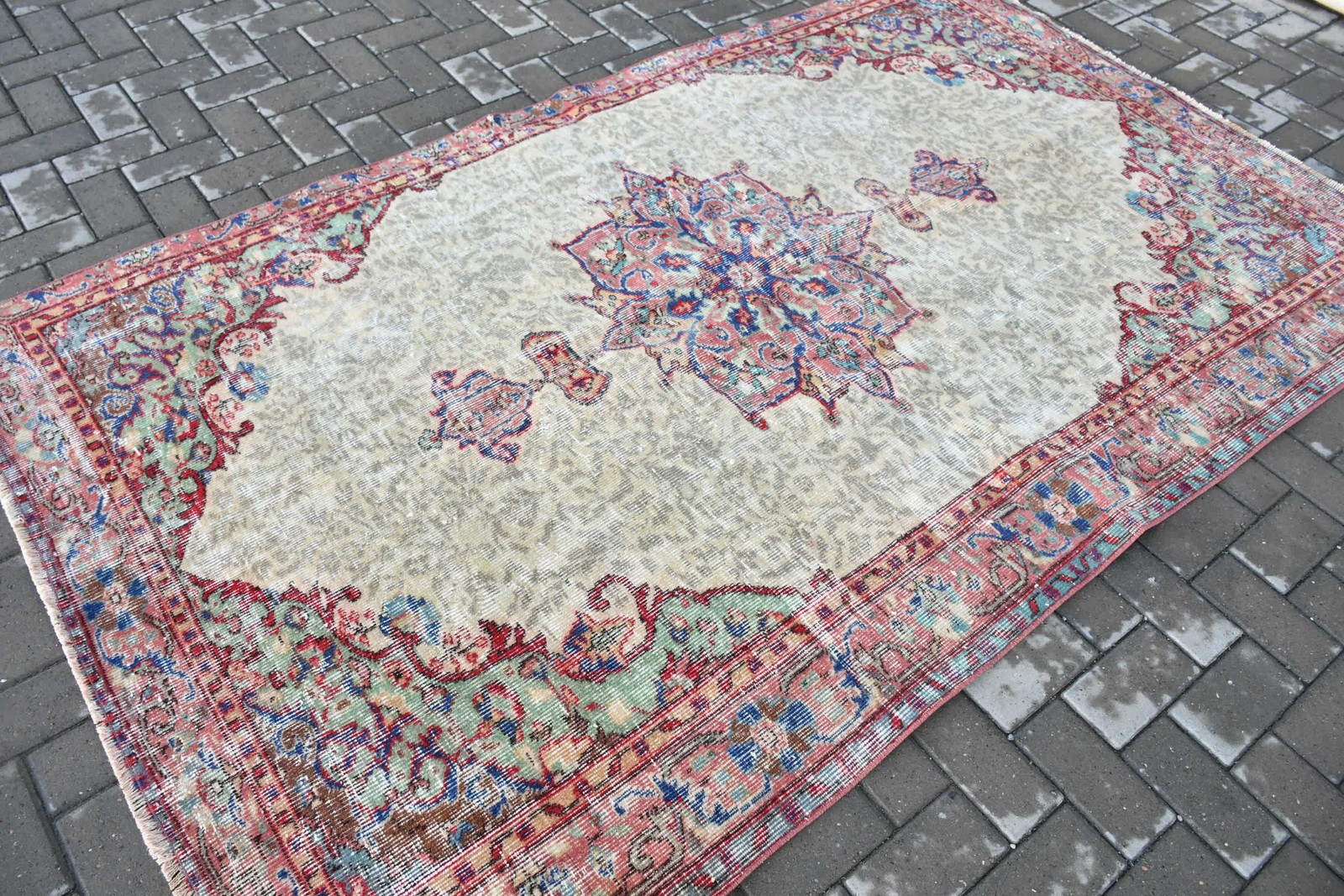 Turkish Rug, Area 4,9×8,1 ft Vintage Rug, Red Oriental Wool Rug