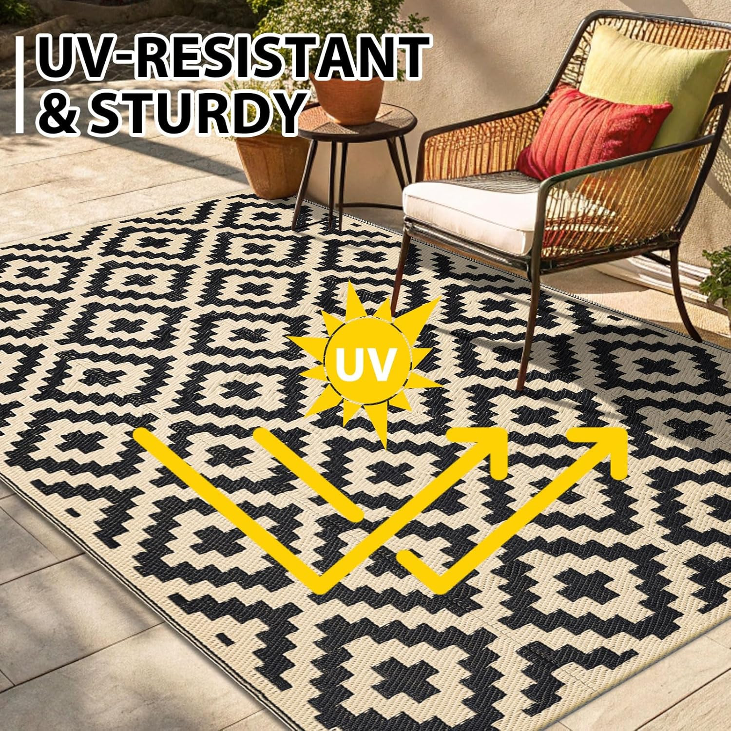 Waterproof Outdoor Rug 5X8 Ft, Reversible Plastic Straw Patio Camping Rugs