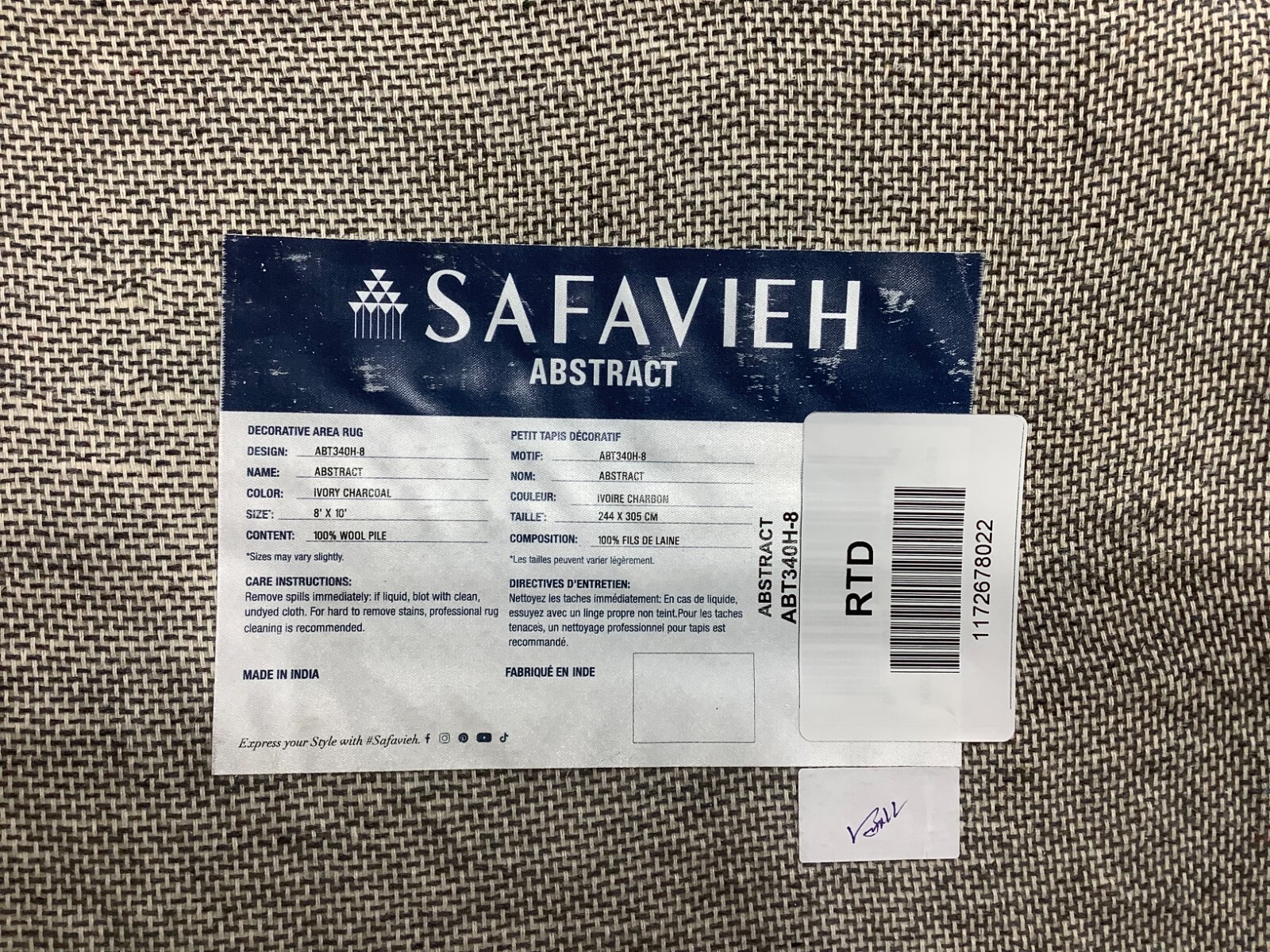 IVORY / CHARCOAL 8′-0″ x 10′-0″ Flaw in Rug, Reduced Price 1172678022 ABT340H-8