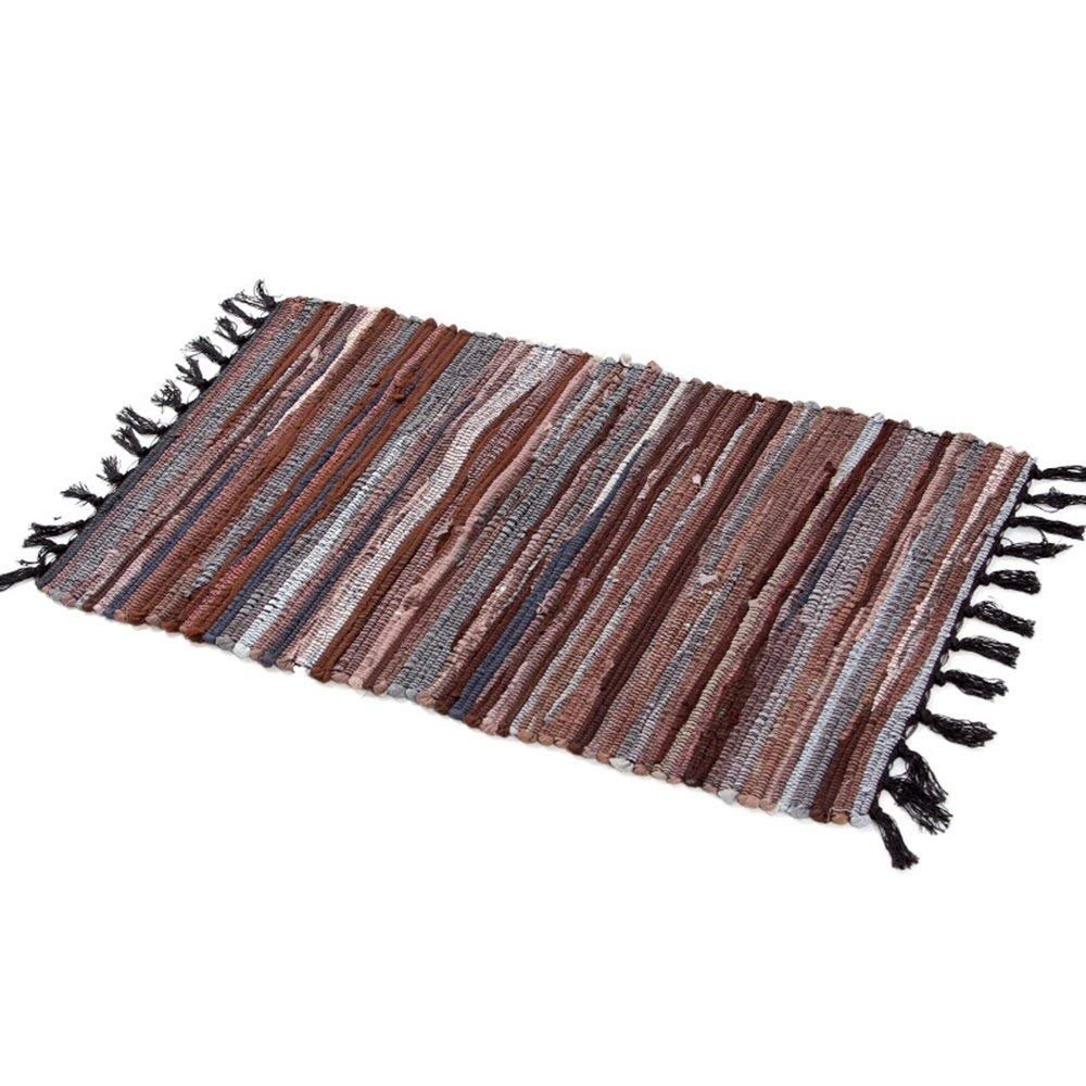 Chindi Rag Rug 20×31 Inch Coffee Cotton Reversible Hand Woven Striped Floor Mat