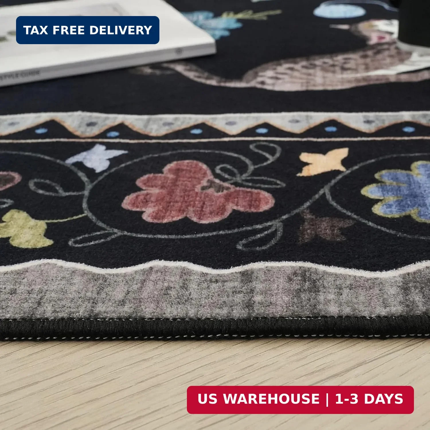 Rugcomf Living Room Rug 6×9 Rug Machine Washable Boho Area Rug Non Slip Floral A