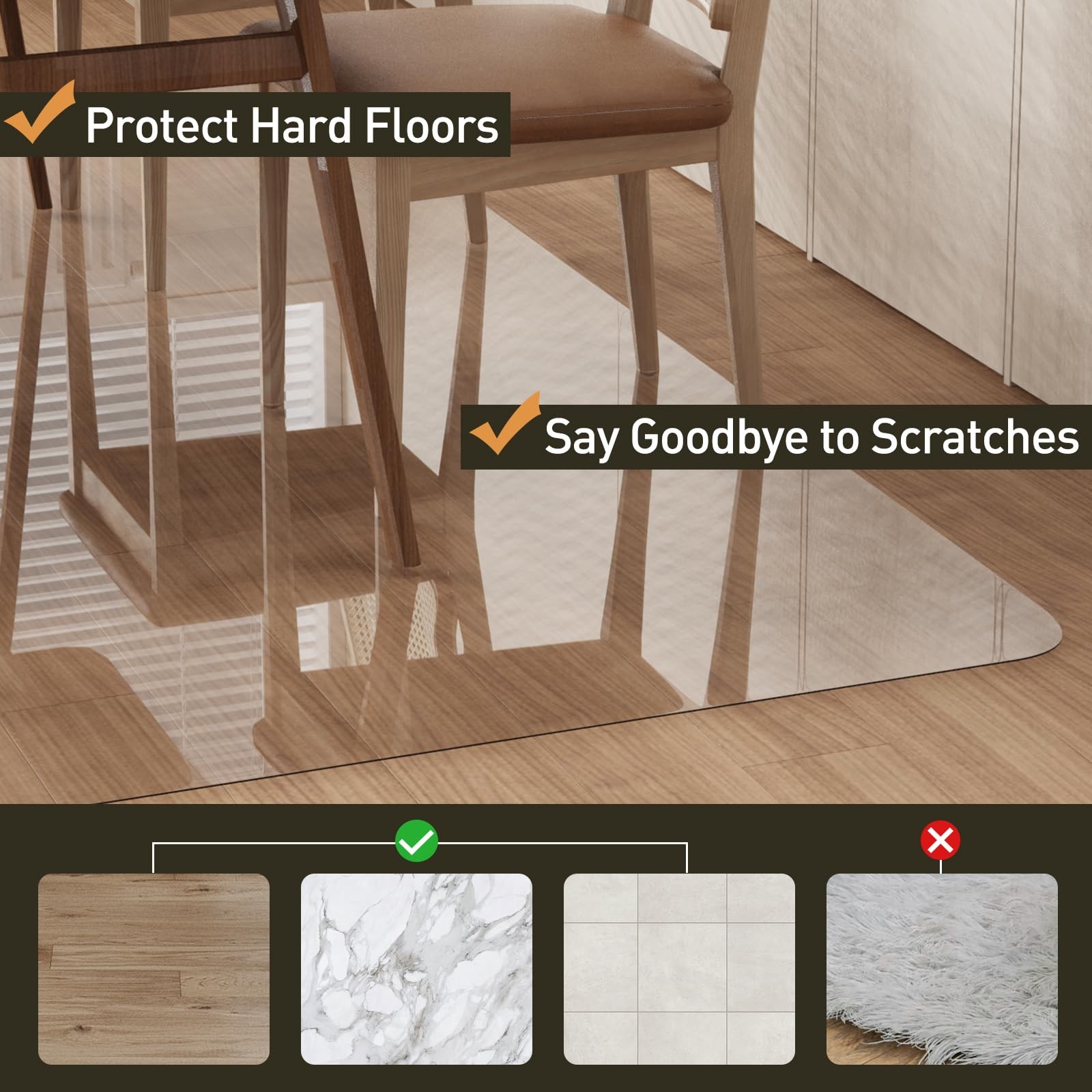 Area Floor Mat for Under High Chair, 4’×6′ Transparent No Slip Waterproof Vin…