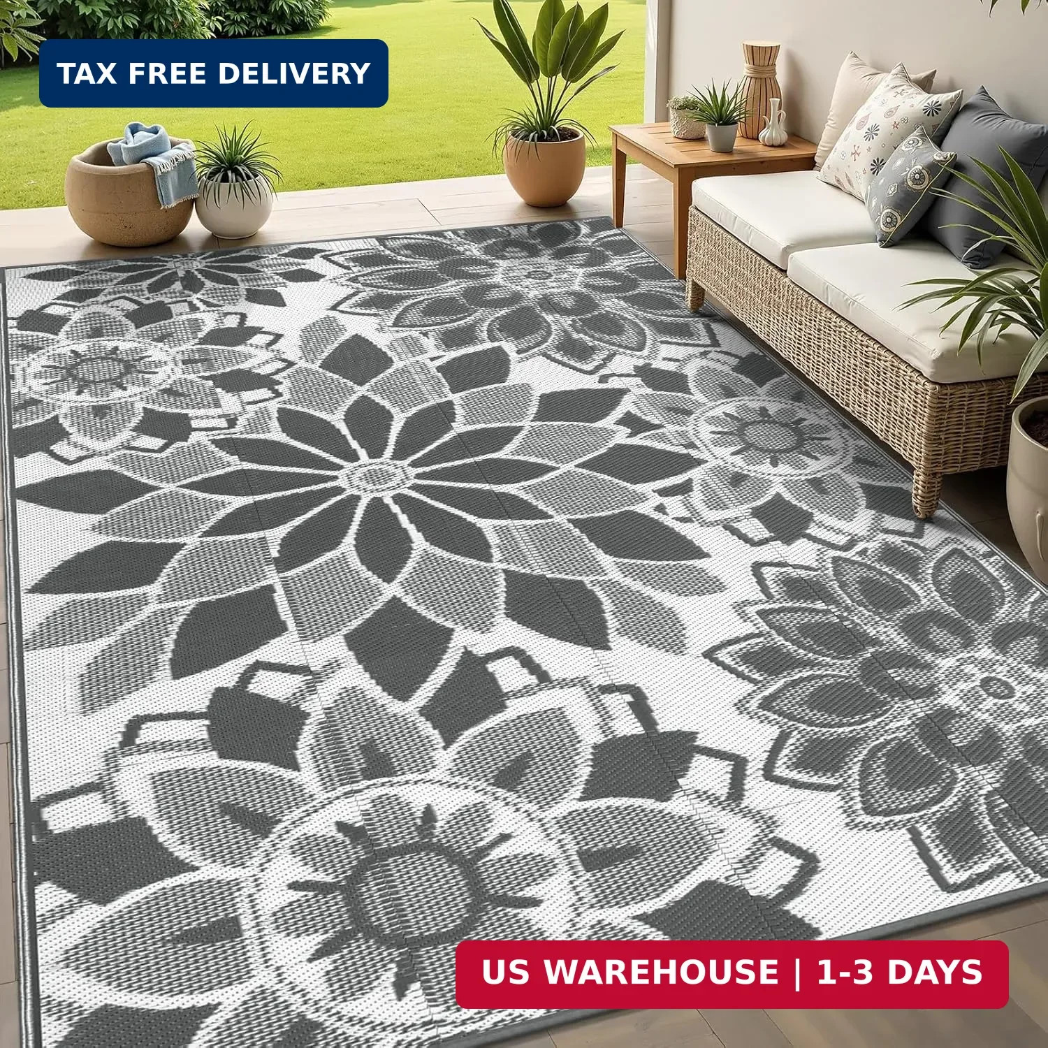 LOKHOM Outdoor Rug for Patio 5×8 ft Reversible Plastic Straw Patio Camping Rug,