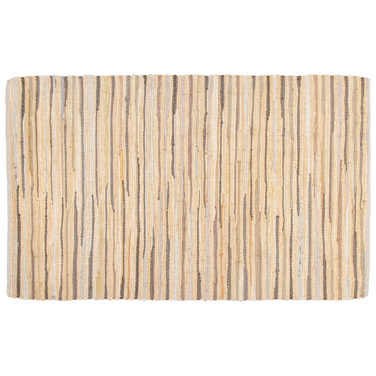 THE BEER VALLEY 100% Cotton Hand Woven Chindi Rag Rug 3’x5′ – Beige, Recycled Re
