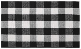 Cotton Buffalo Plaid Rug, 2’x3′ Black and White Outdoor Rug Front Door Decora…