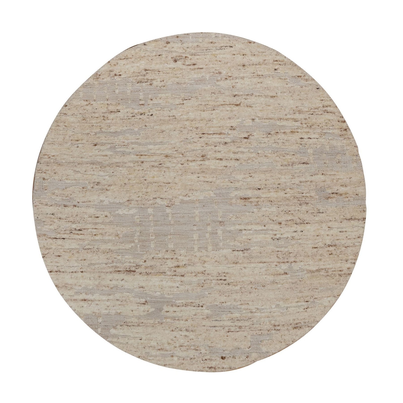 6’x6′ Ivory Textured Modern Design Hand Knotted Pure Wool Round Rug 92394