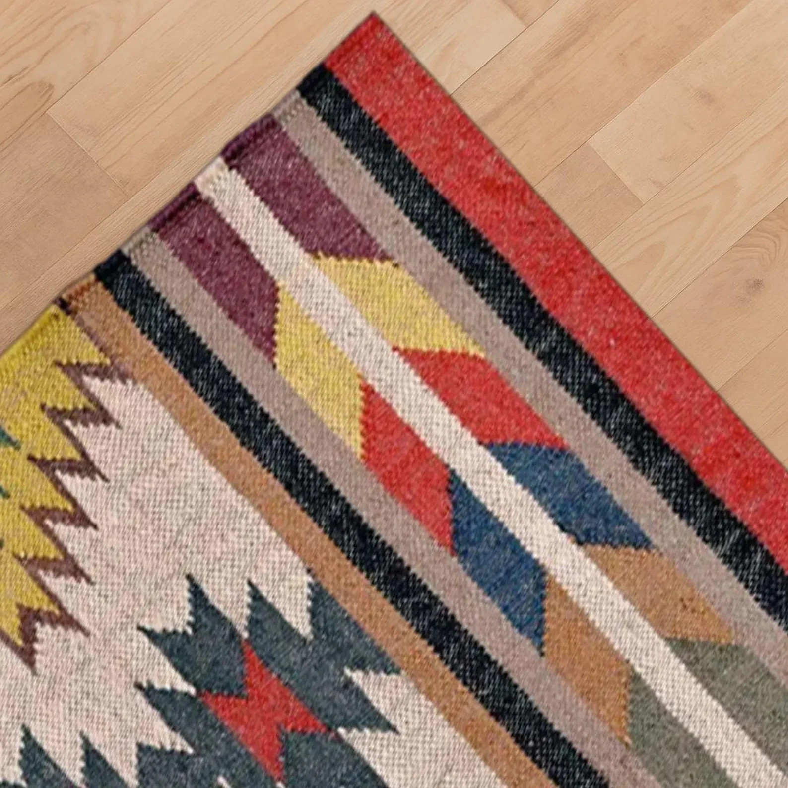 Hand Knotted Wool Jute Kilim Rug Color Multicolor Handmade Design Carpet Rug