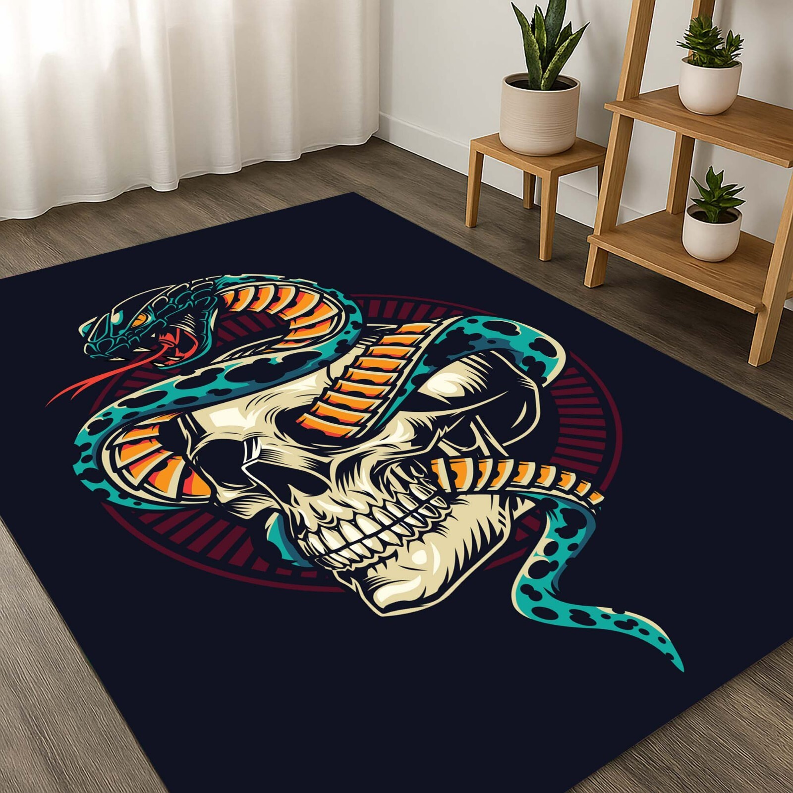 Skull Snake Rug, Dark Decor, Gothic Carpet, Tattoo Style, Punk Room Mat, Horror