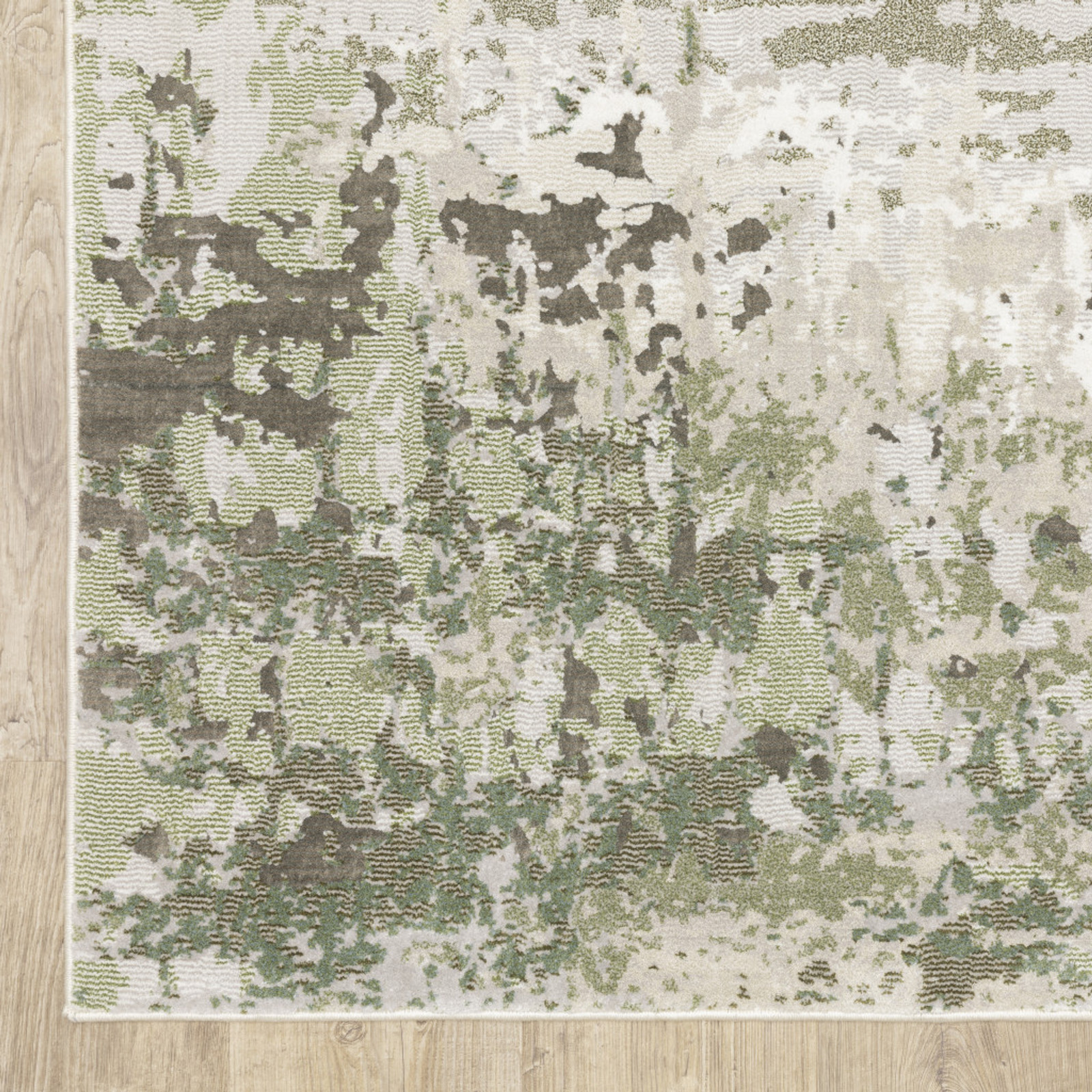 10′ X 13′ Beige Grey Brown And Sage Green Abstract Power Loom Stain Resistant