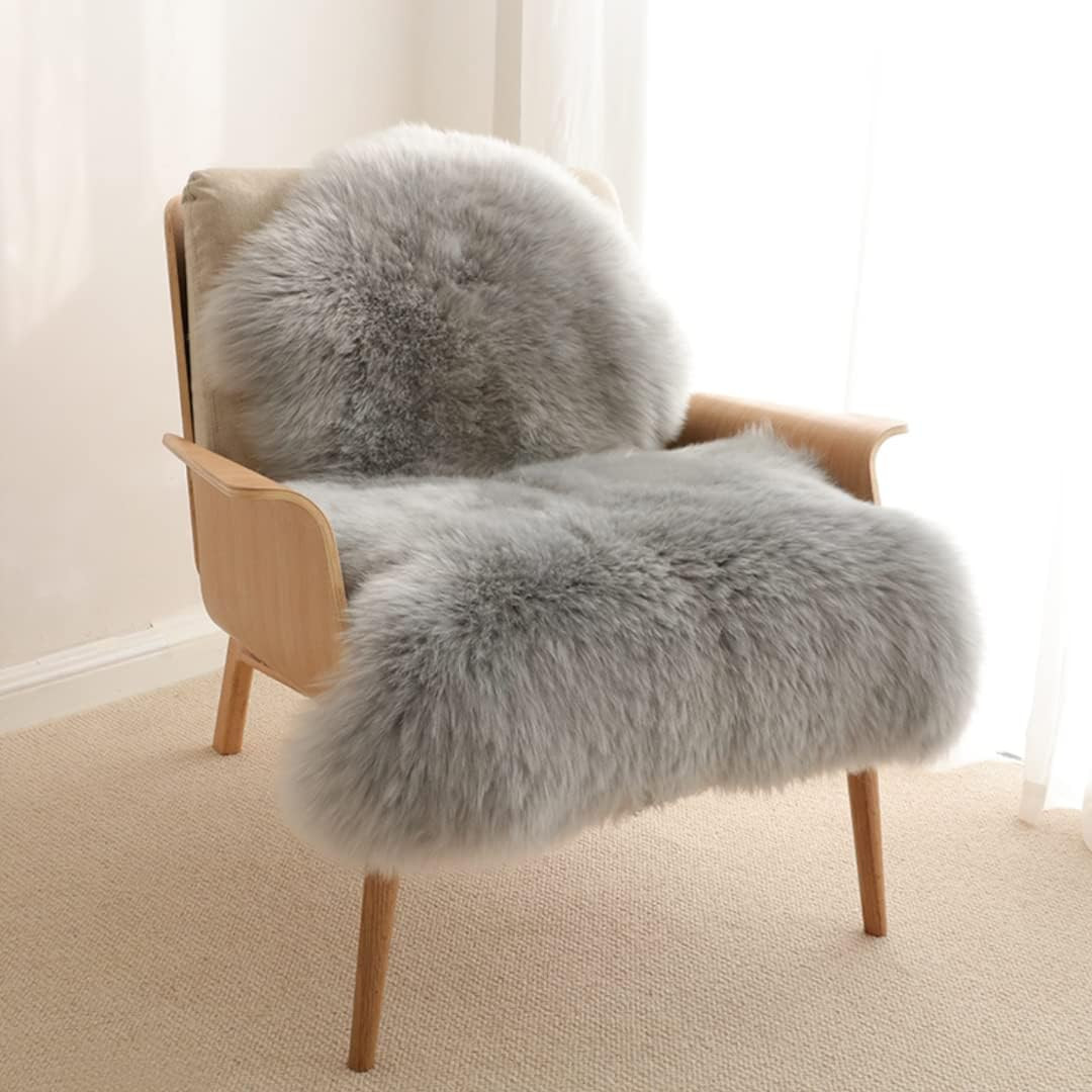 Grey Faux Sheepskin Fur Throw Rug 2×3 ft, Fluffy Shag Chair Cover Small Bedside