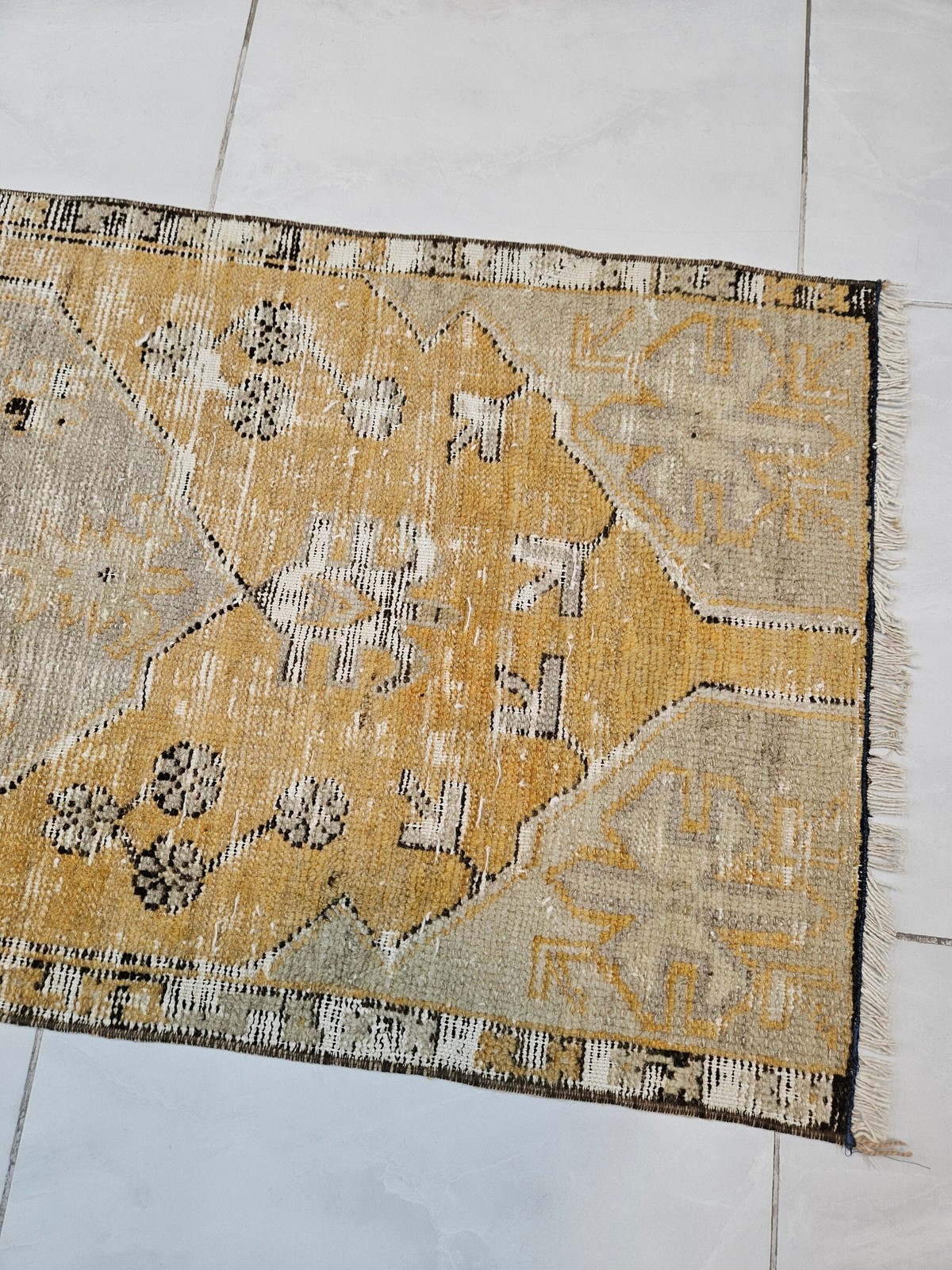 Vintage Turkish Wool Rug, Orange Accent, Small Area Rug (1.9 x 4.5 ft)