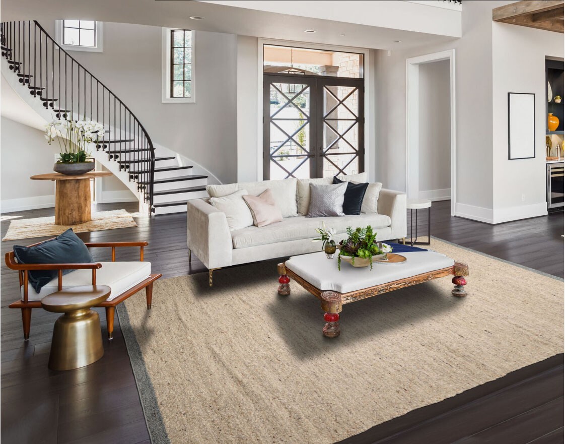 LoomBloom 9’4”x 11’9” Beige Hand Woven Organic Flatweave Wool Area Rug