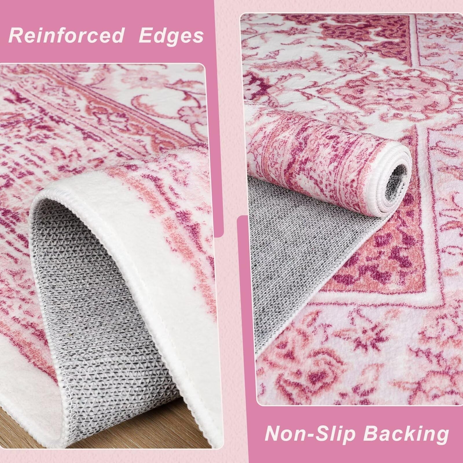 5×7 Bright Pink Area Rug for Living Room, Machine Washable Rugs with Non-Slip…