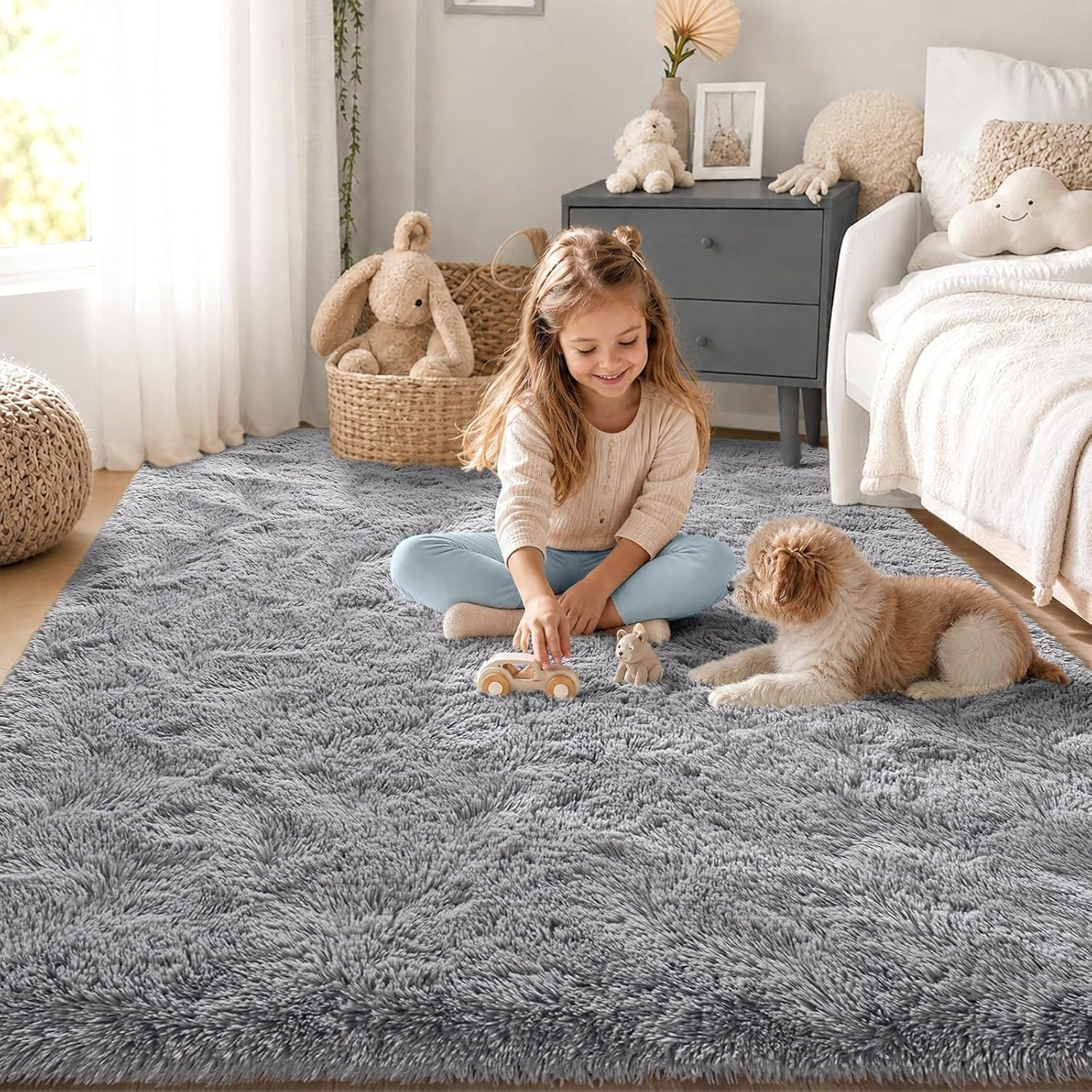 Area Rugs for Living Room Grey Rugs for Bedroom 4X6 Carpet Fluffy Furry Soft Sha