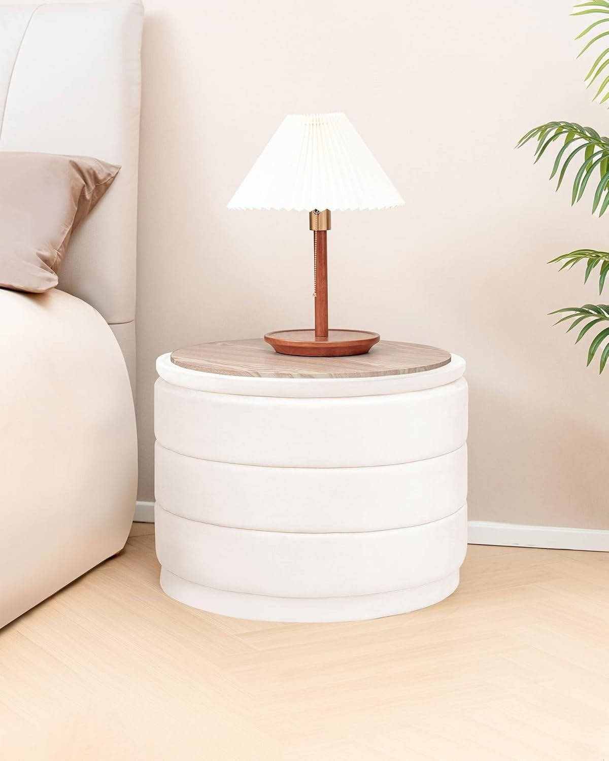 Round Velvet Storage Ottoman with Tray Folding Ottoman with Storage Coffee Table