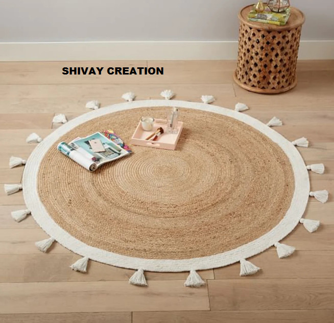 Rug 100% Natural Jute Reversible Braided Style Carpet Modern Rustic Look Rag Rug