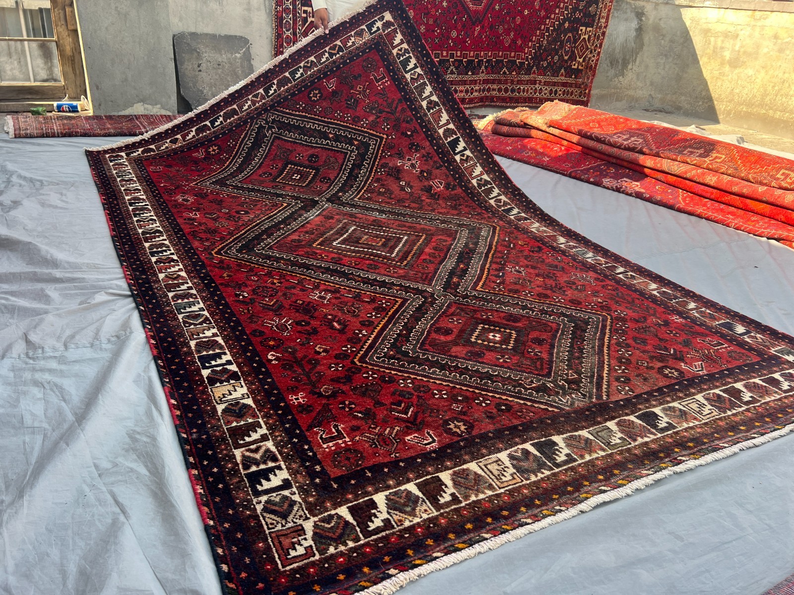 5’8″x9’0 Ft Afghan Baluchi Hand Knotted Red Wool Vintage Geometric Area Rug