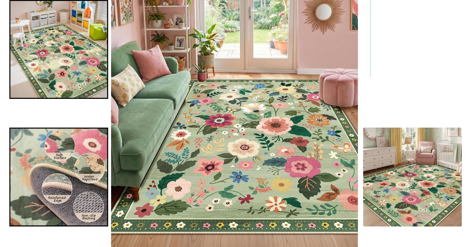 Floral 5×7 Washable Area Rug – Soft Non-Slip Carpet for Living Room & Bedroom